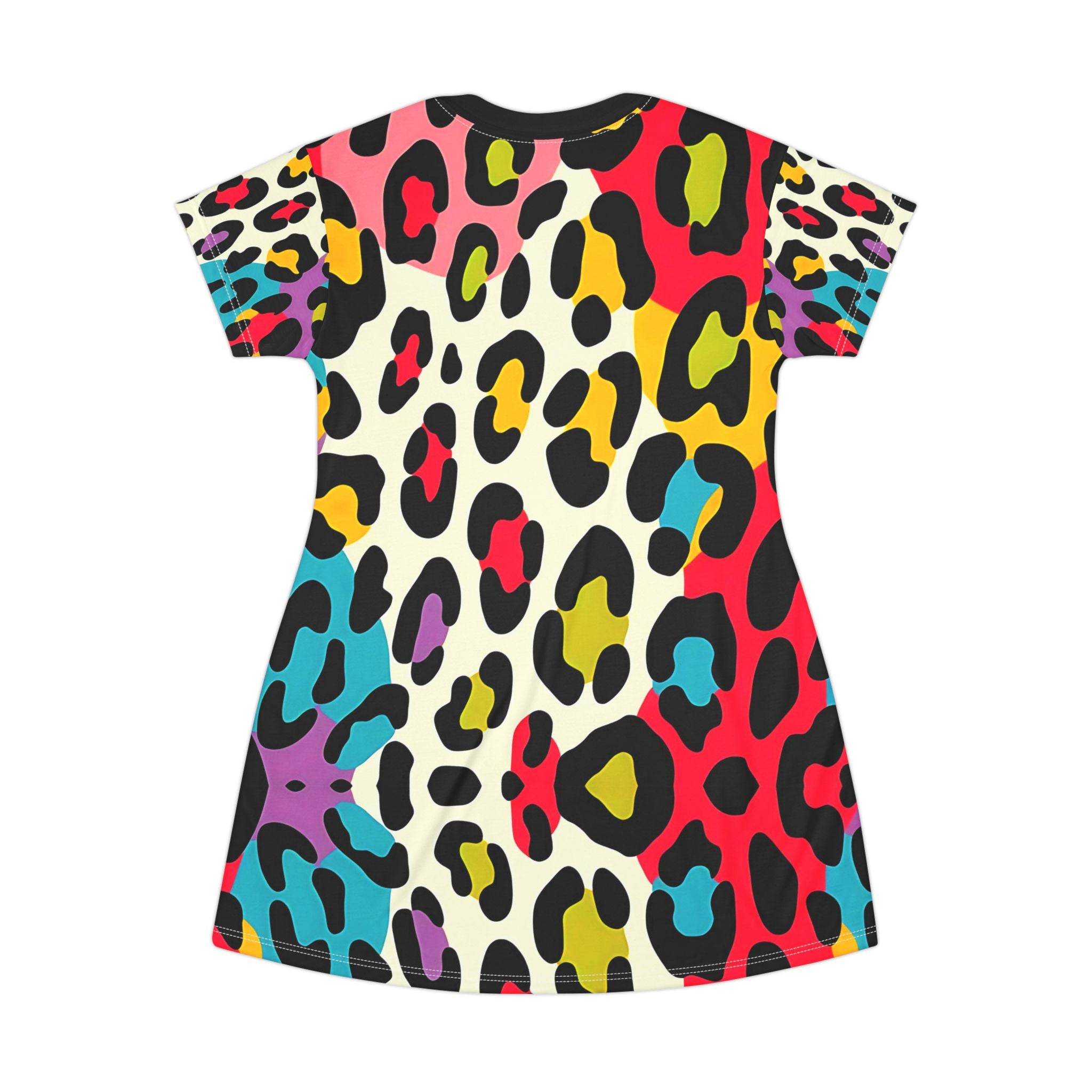 Vibrant Leopard Print T-Shirt Dress - Casual Summer Fashion - Angel Body