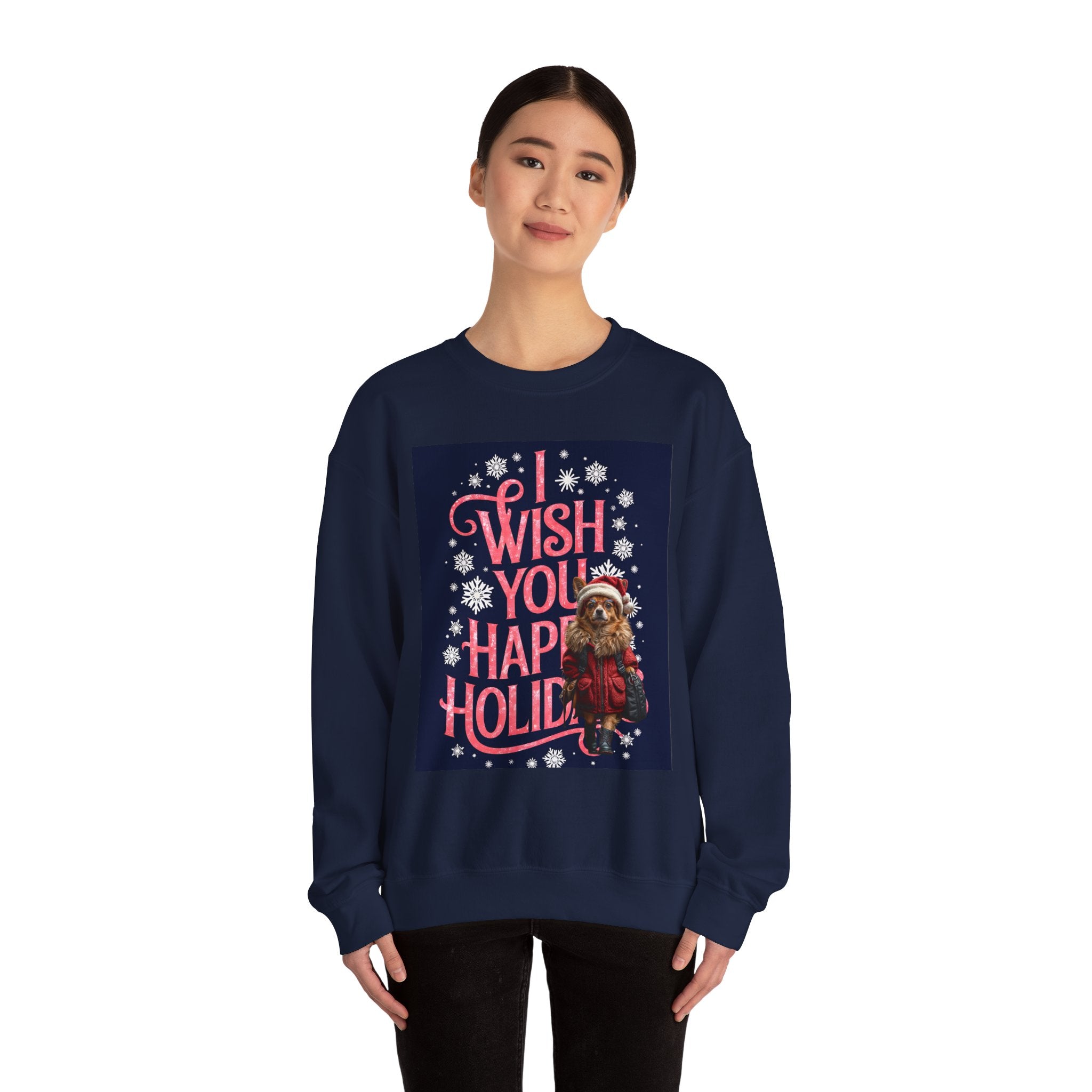 Funny Holiday Sweater - 'I Wish You Happy Holidays' Crewneck Sweatshirt - Angel Body