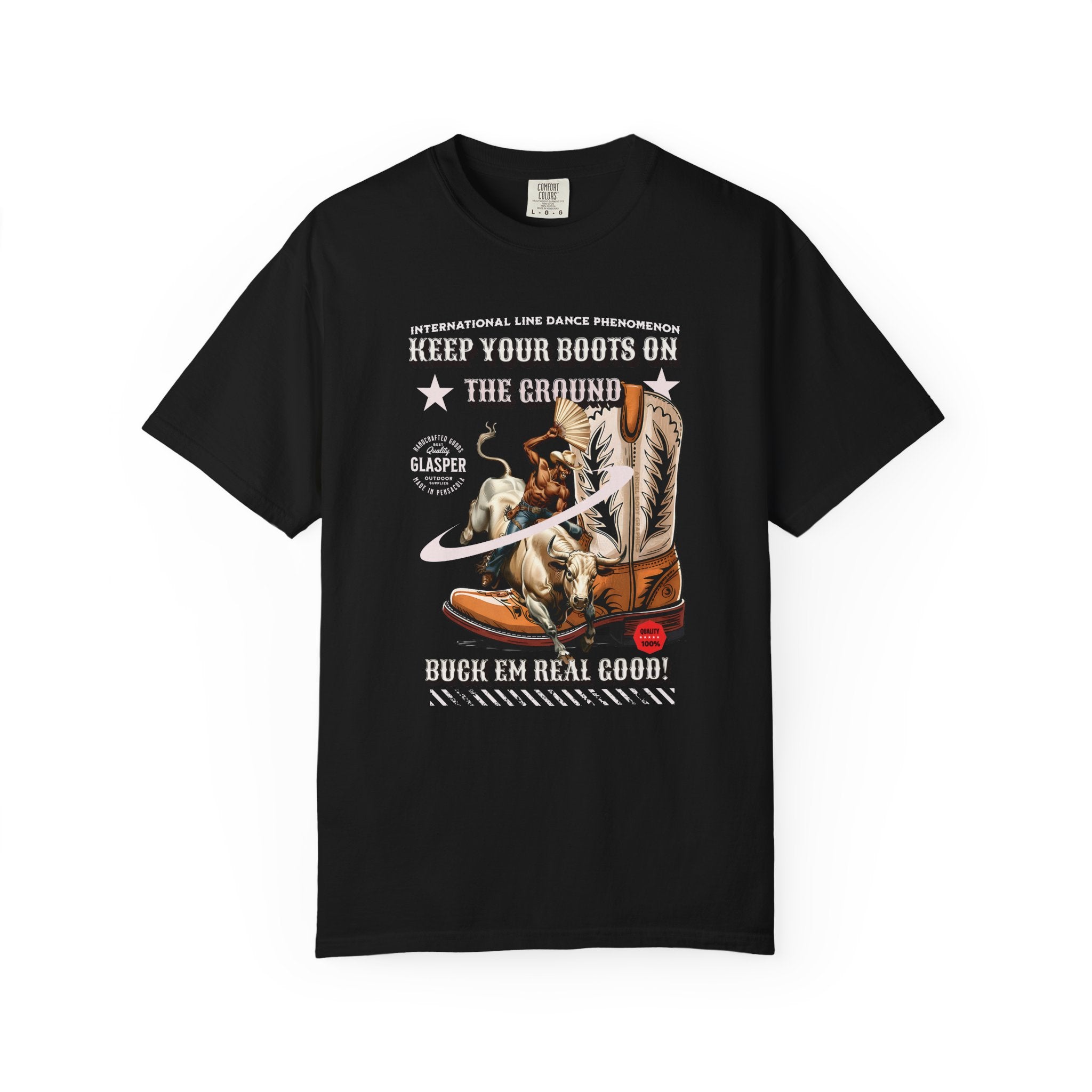 Line Dance Boots Unisex T-Shirt - ‘Keep Your Boots On’ Design - Angel Body