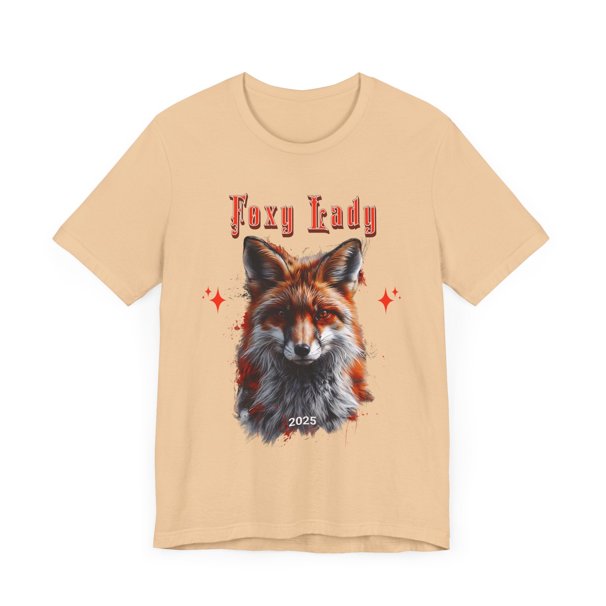 Unisex Jersey Short Sleeve Tee: A beautiful Red Fox with the words foxy lady - Angel Body