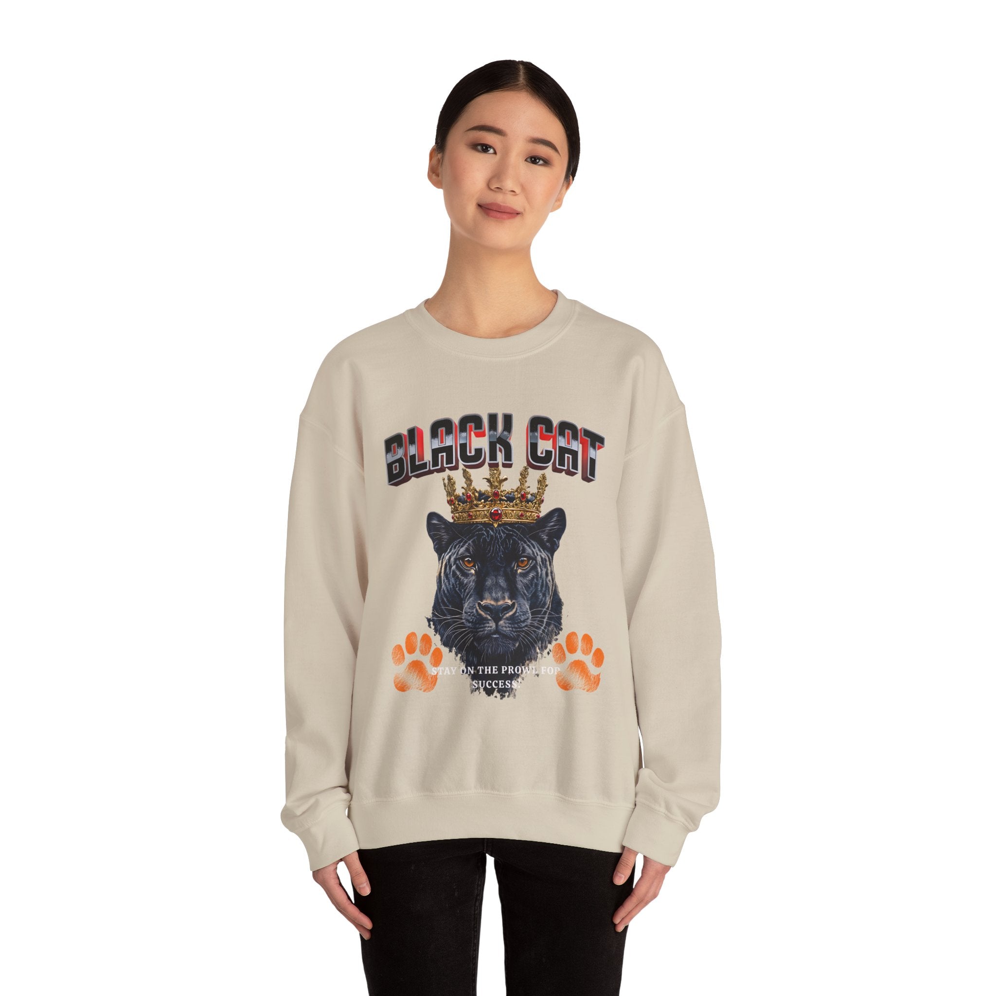 Black Cat Crowned Sweatshirt - Unisex Heavy Blend™, Stay on the Prowl for Success! - Angel Body