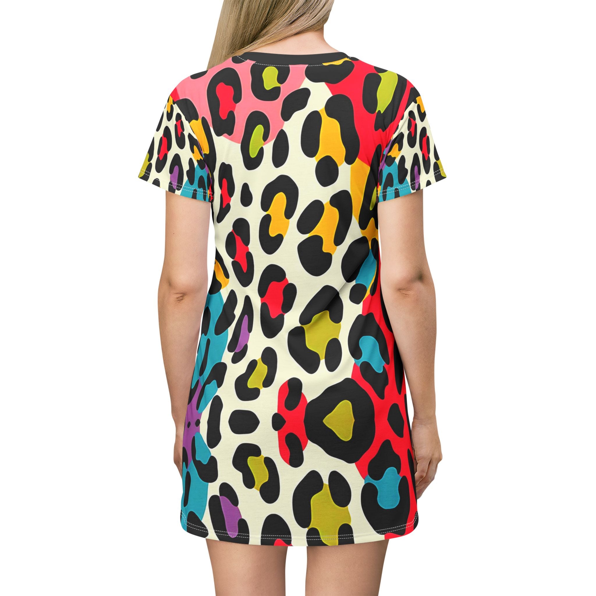 Vibrant Leopard Print T-Shirt Dress - Casual Summer Fashion - Angel Body
