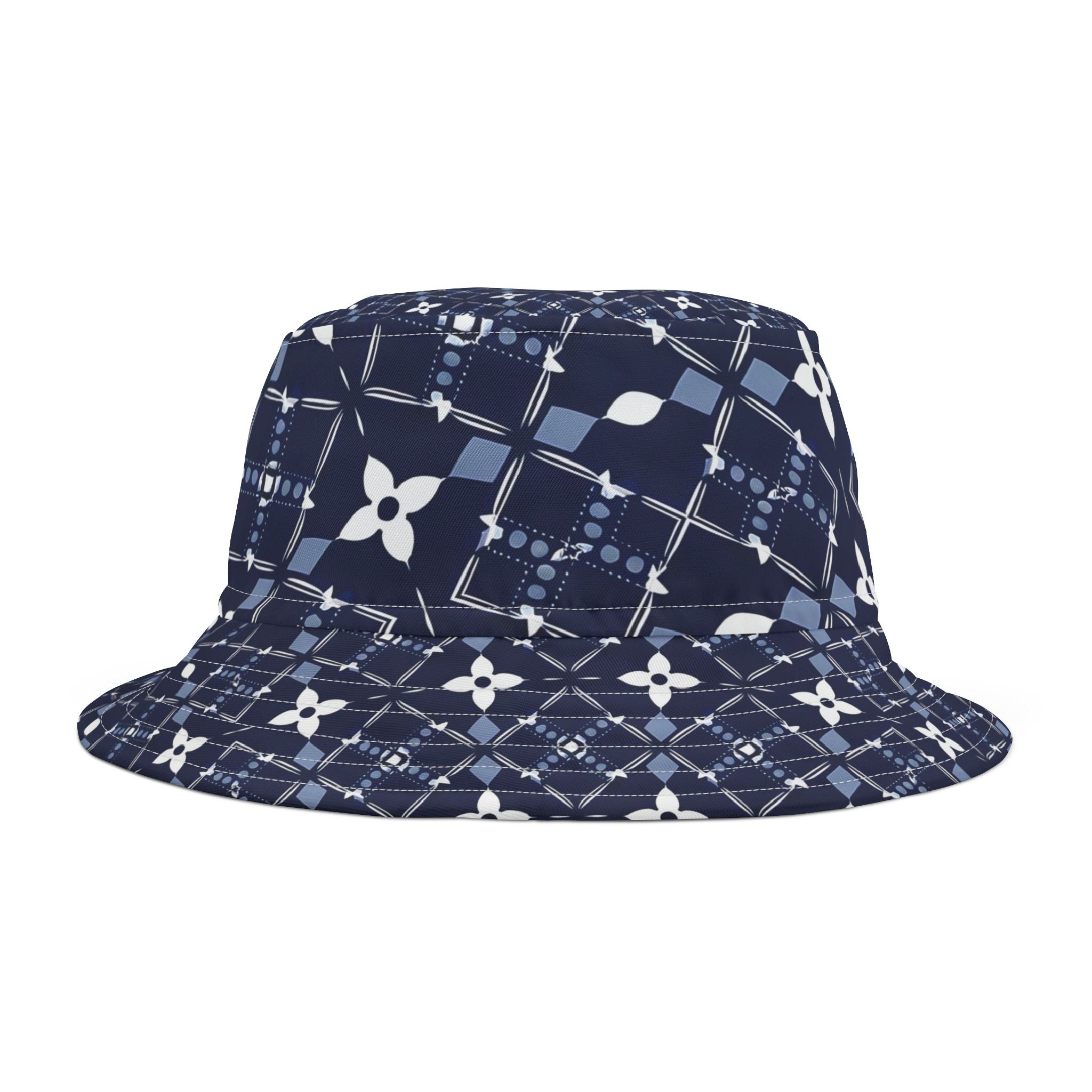 Navy Floral Patterned Bucket Hat, Stylish Summer Accessory, Festival Wear, Gift for Friends, Beach Outing - Angel Body