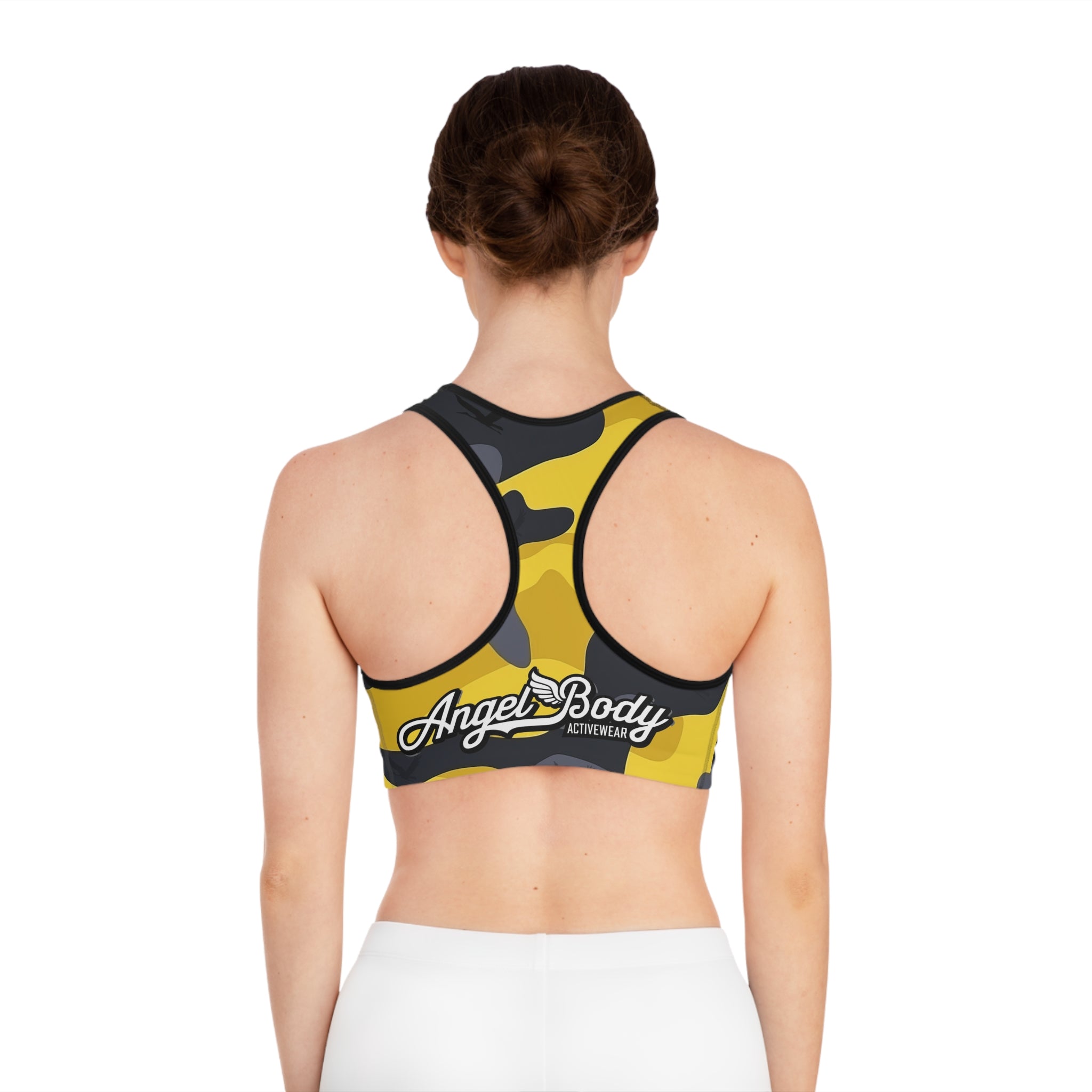Angel Body Camo Sports Bra - Yellow and Gray Activewear for Workouts - Angel Body