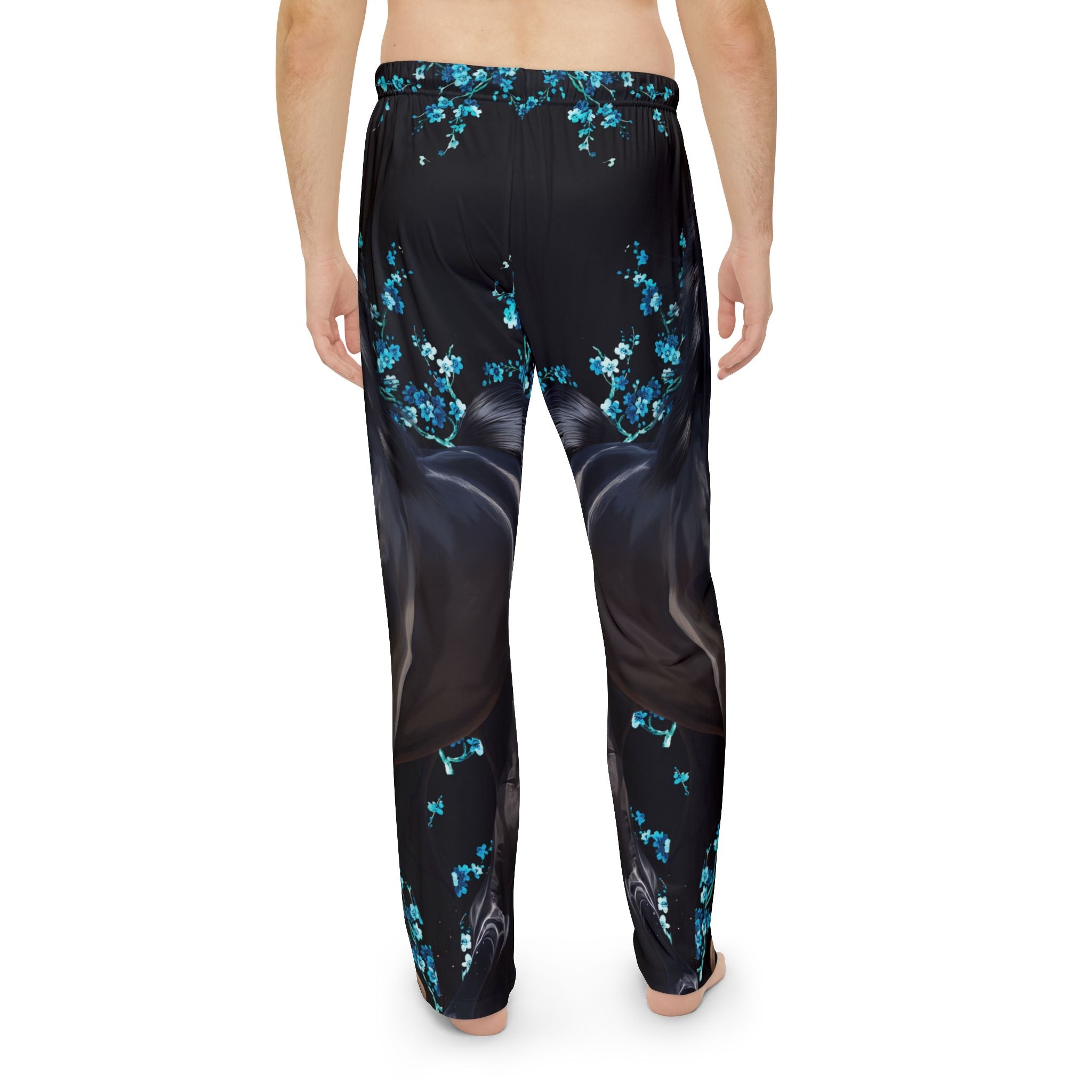 Men's Pajama Pants with Elegant Black Lipizzaner Stallion and Floral Design - Angel Body