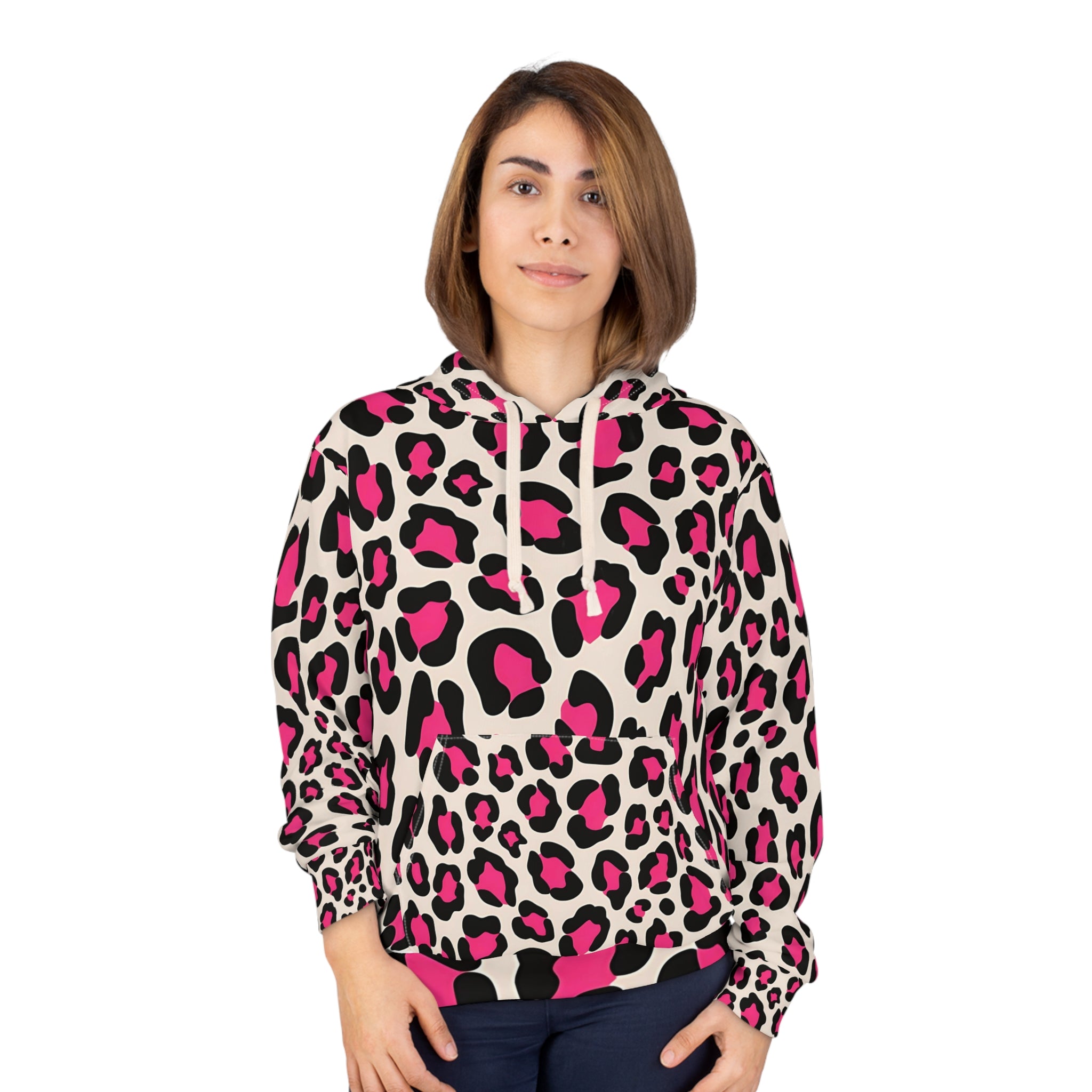 Very Popular Fun Bold Pink Leopard Print Unisex Pullover Hoodie This one is eye candy. - Angel Body