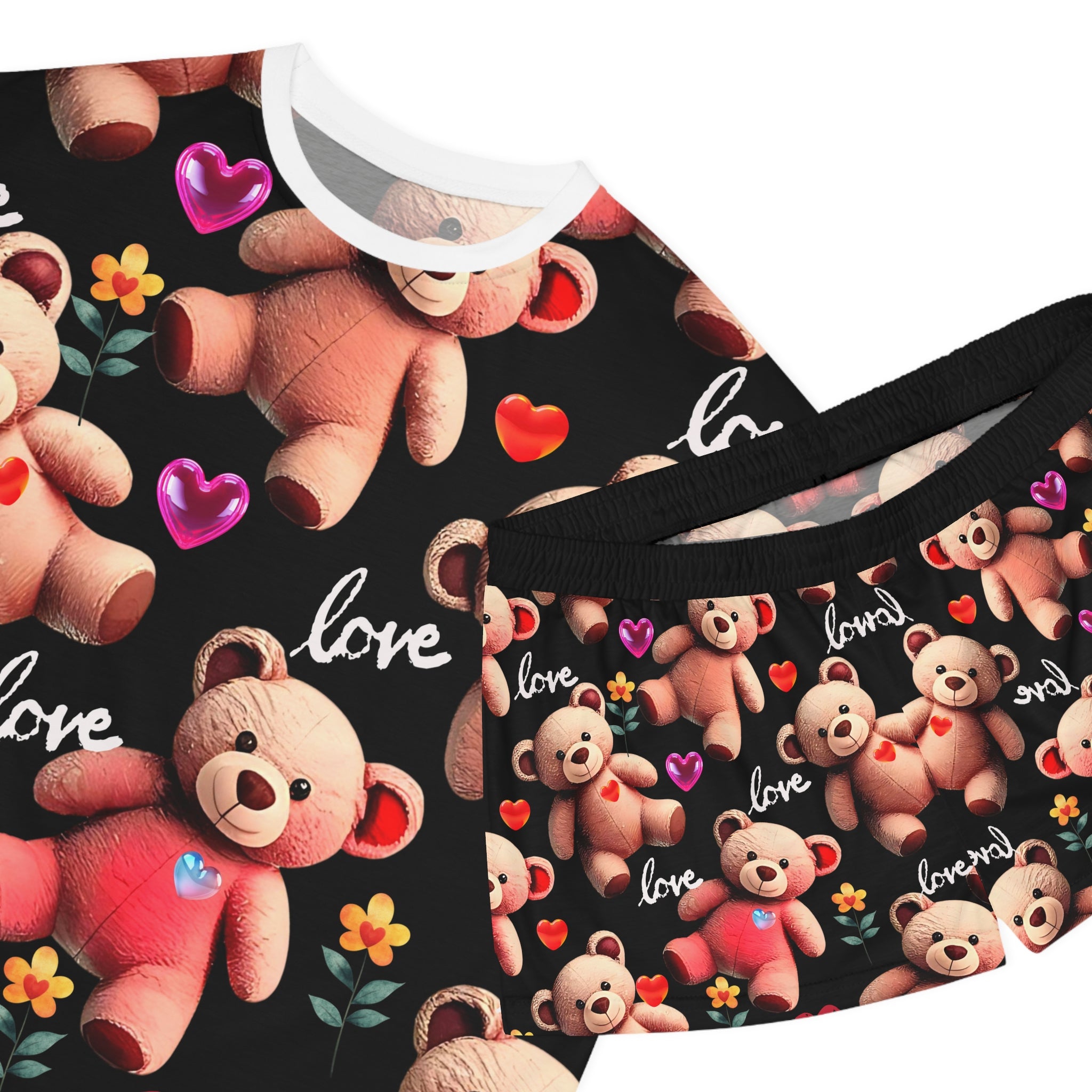Cute Love Bear Women's Short Pajama Set for Cozy Nights - Angel Body