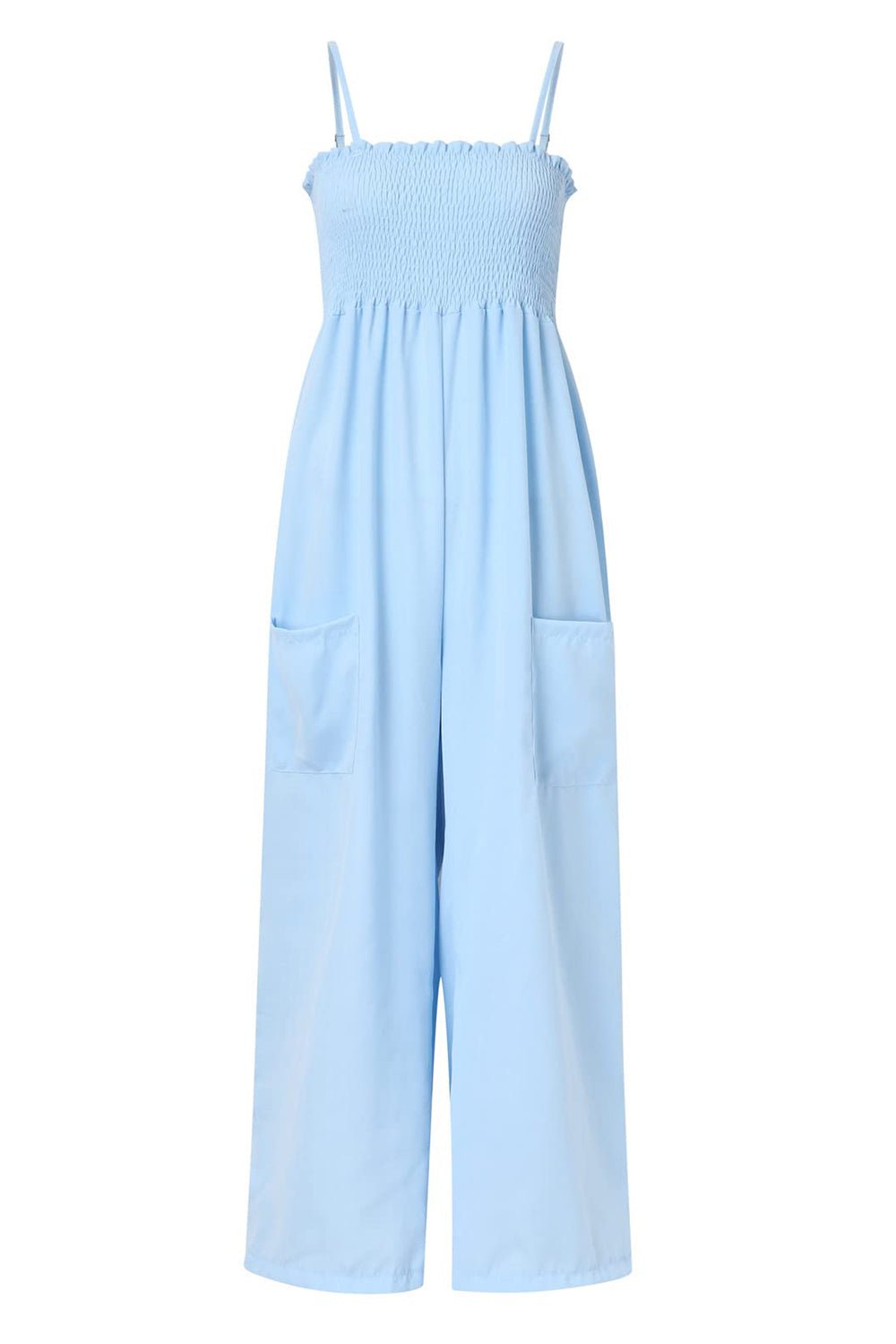 Smocked Spaghetti Strap Wide Leg Jumpsuit - Angel Body