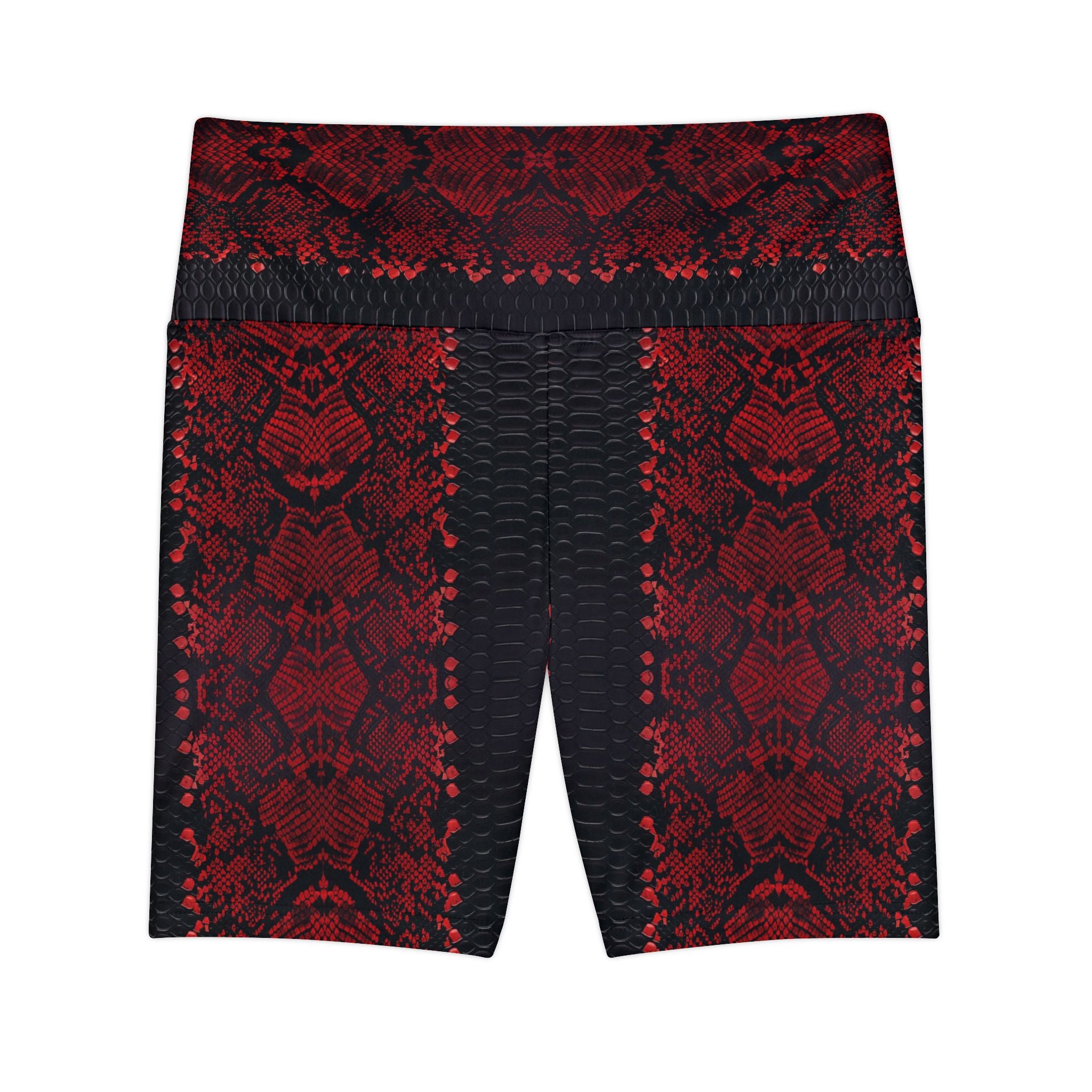 Bold Red Snake Print Women's Workout Shorts - Stylish Activewear for Fitness Enthusiasts