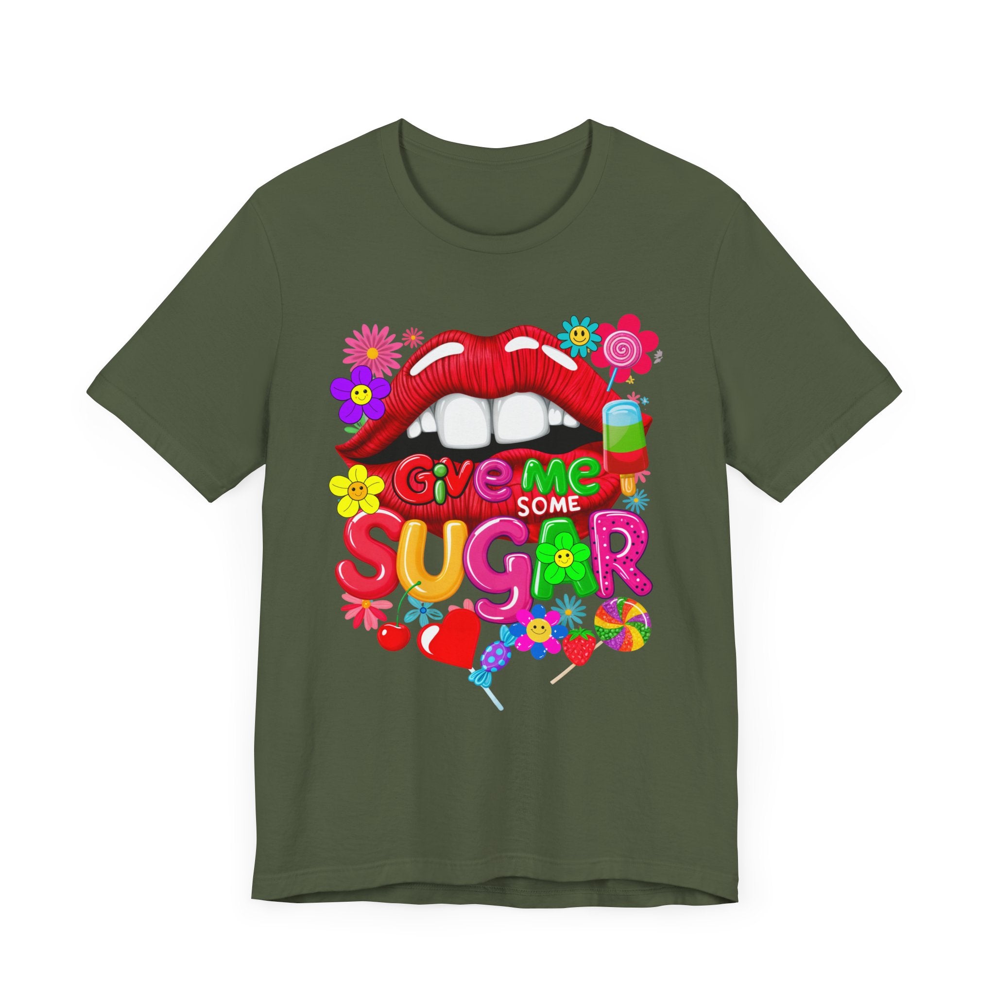 Graphic Tee with Red Sugar Lip and Eye Candy Design - Angel Body