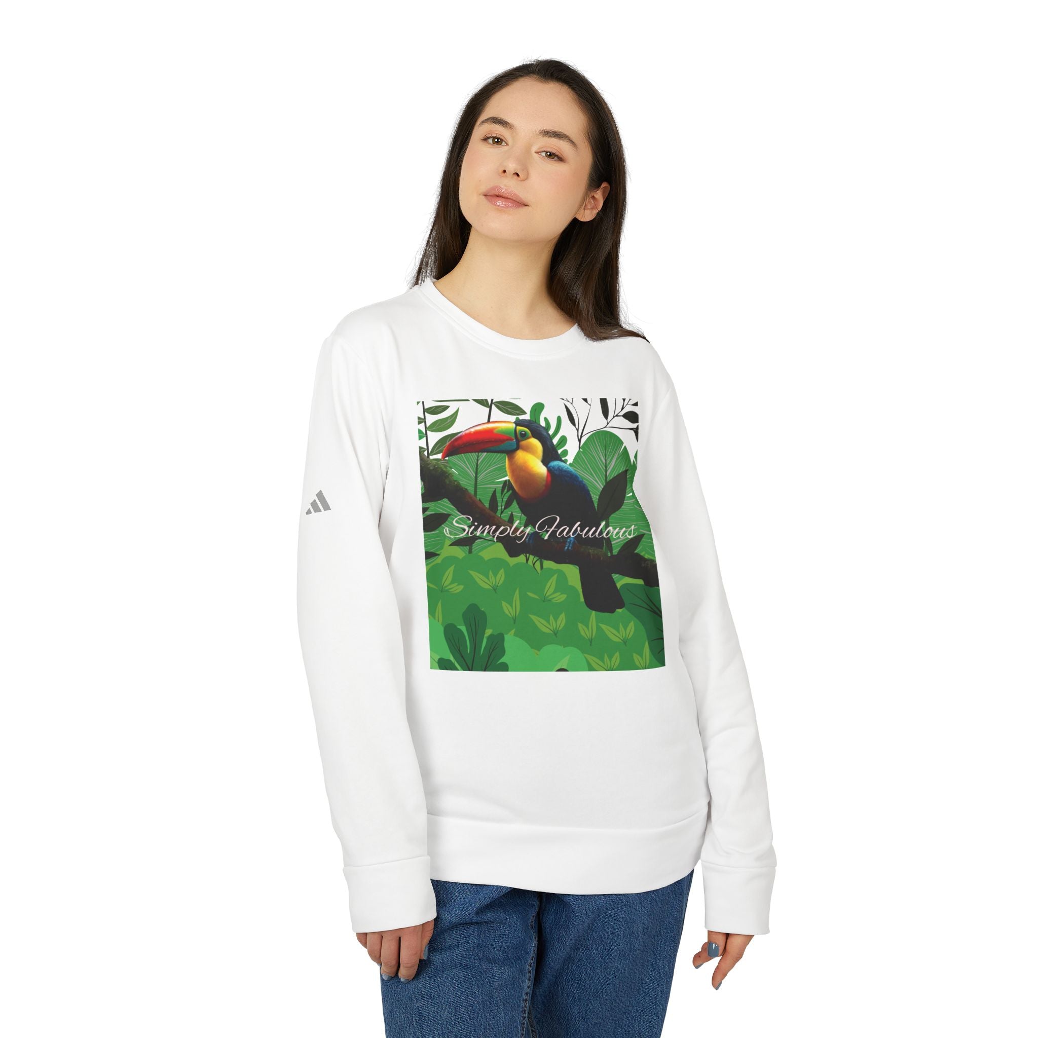 Adidas Unisex Fleece Crewneck Sweatshirt - Simply Fabulous Tropical Toucan Design - Angel Body