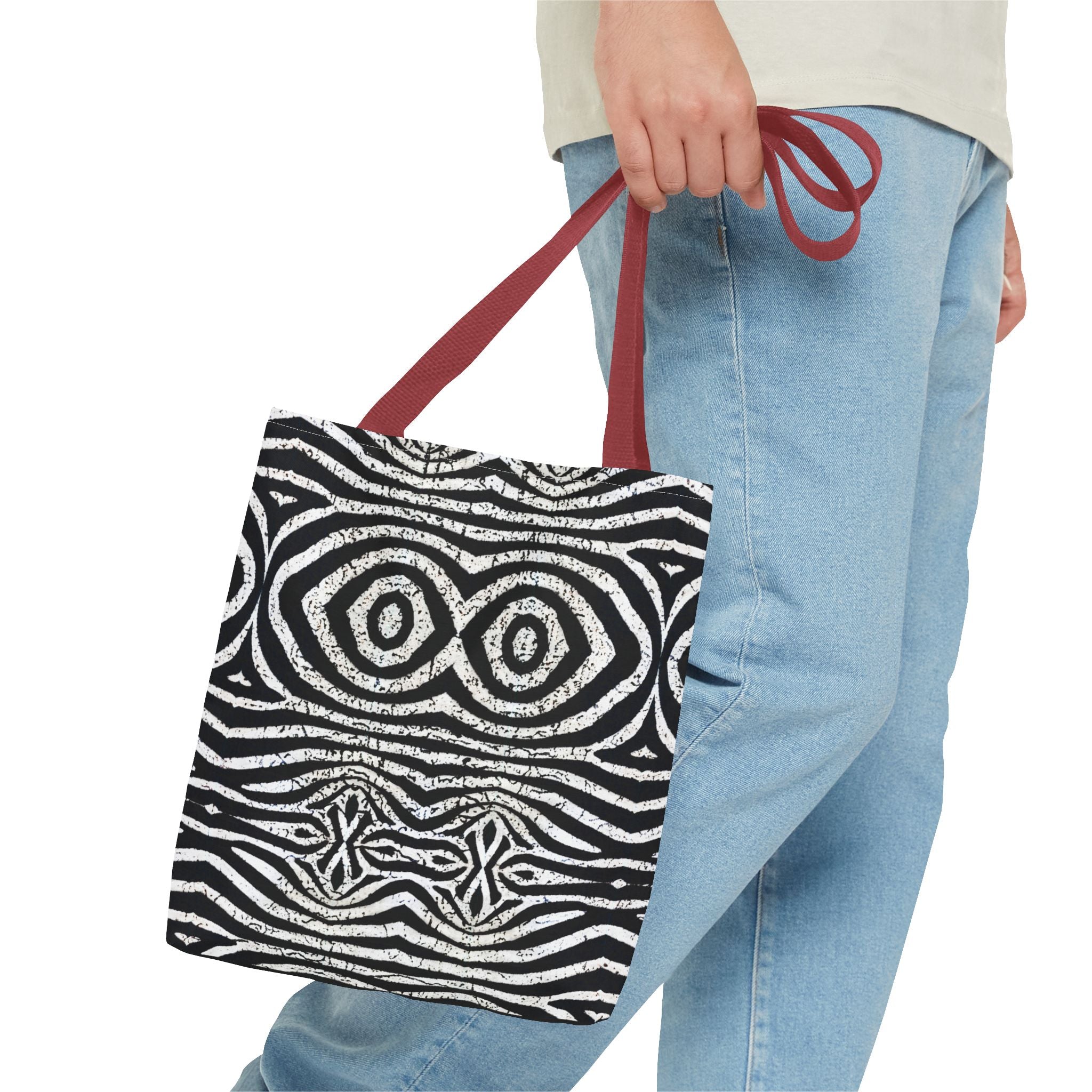 Trendy Black and White Tote Bag with Abstract Pattern | Stylish and Versatile Carryall - Angel Body