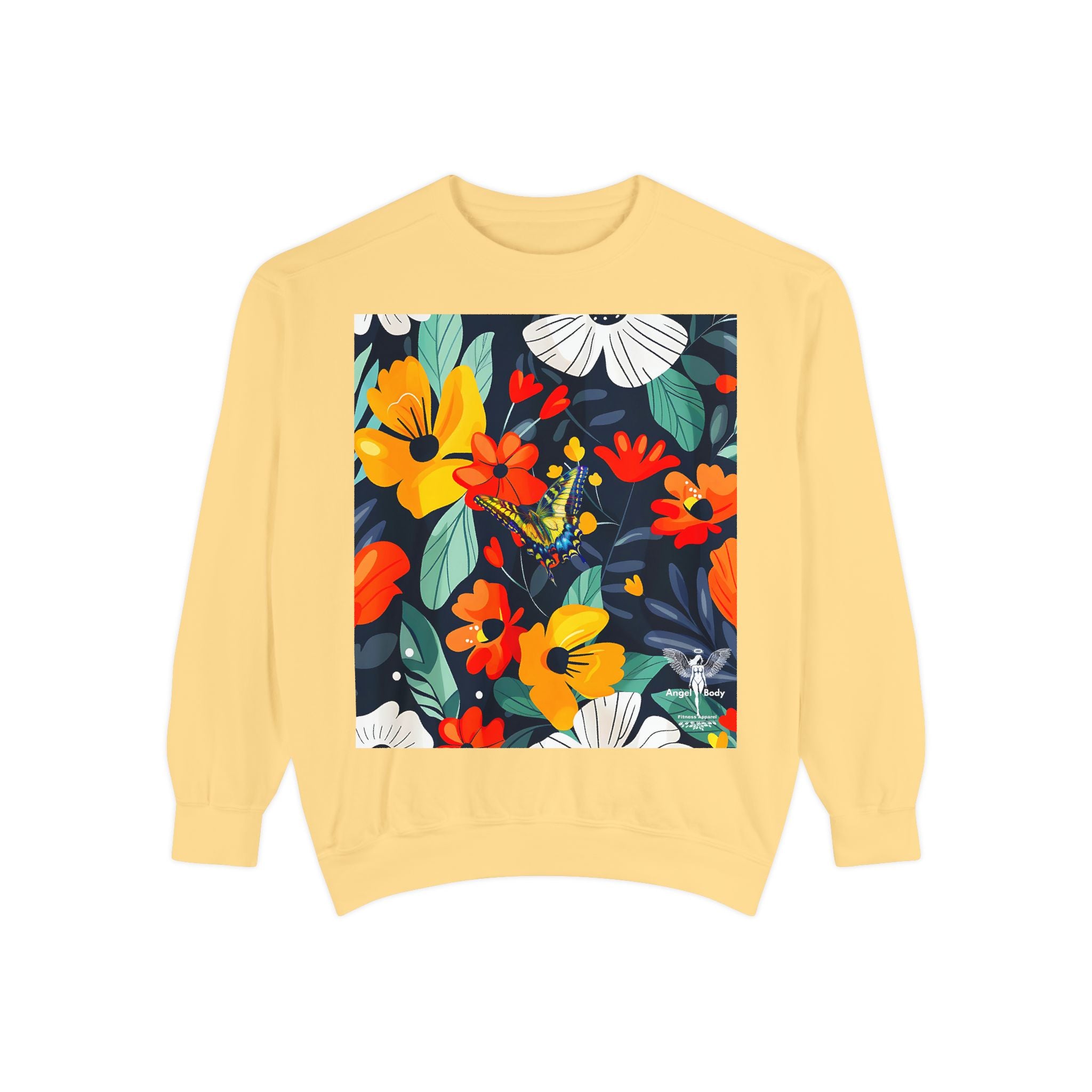 Vibrant Floral Unisex Garment-Dyed Sweatshirt - Perfect for Spring Celebrations - Angel Body
