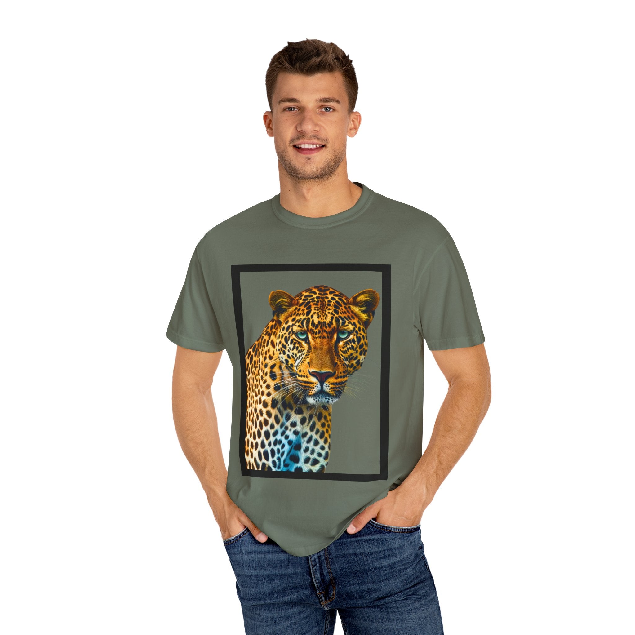 Leopard Print Unisex Garment-Dyed T-Shirt | Wild Animal Graphic Tee - Angel Body