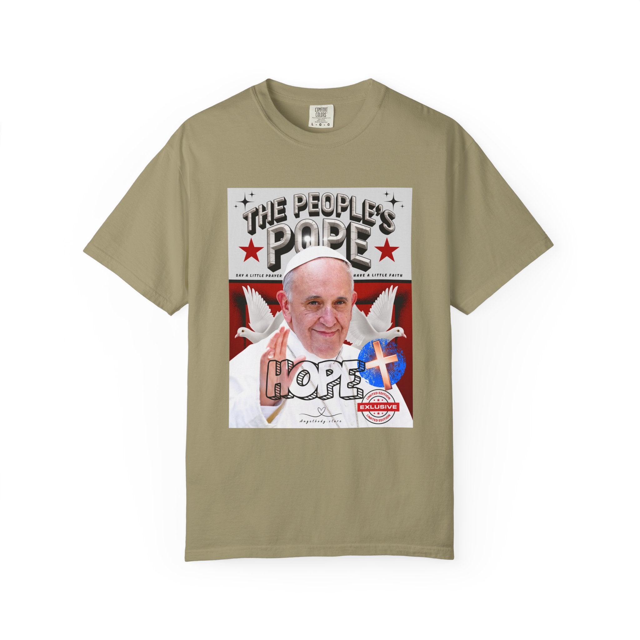 Hope-Filled Unisex Garment-Dyed T-Shirt featuring Pope Francis - Angel Body