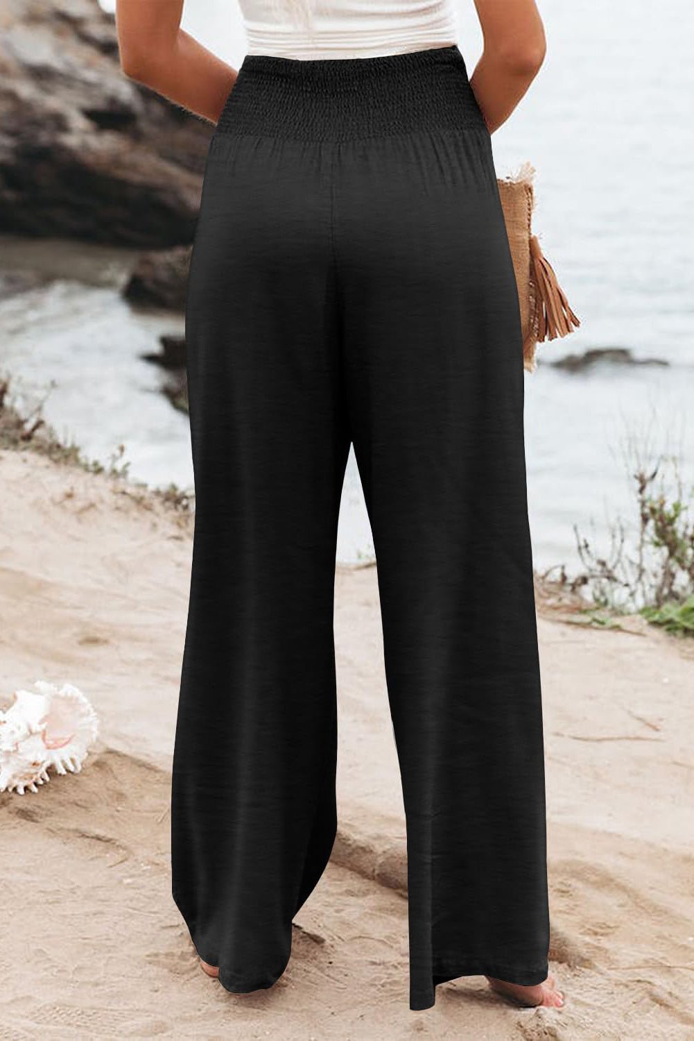 Plus Size Smocked High Waist Wide Leg Pants - Angel Body