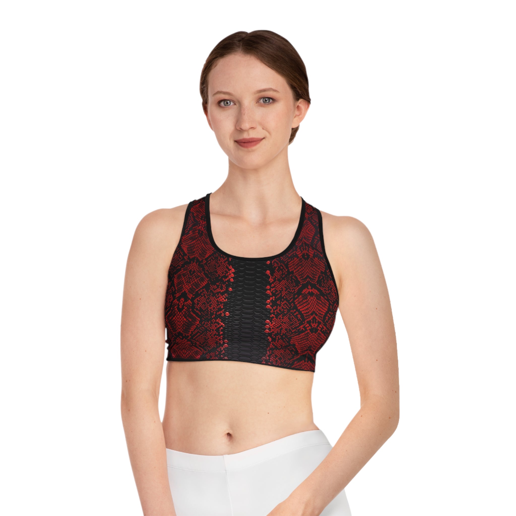 Fierce Red Snake Print Sports Bra for Active Women