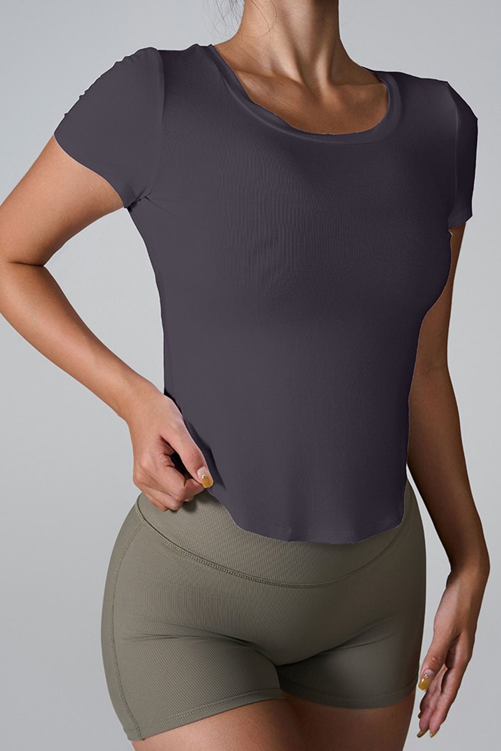 Cutout Round Neck Short Sleeve Active T - Shirt - Angel Body