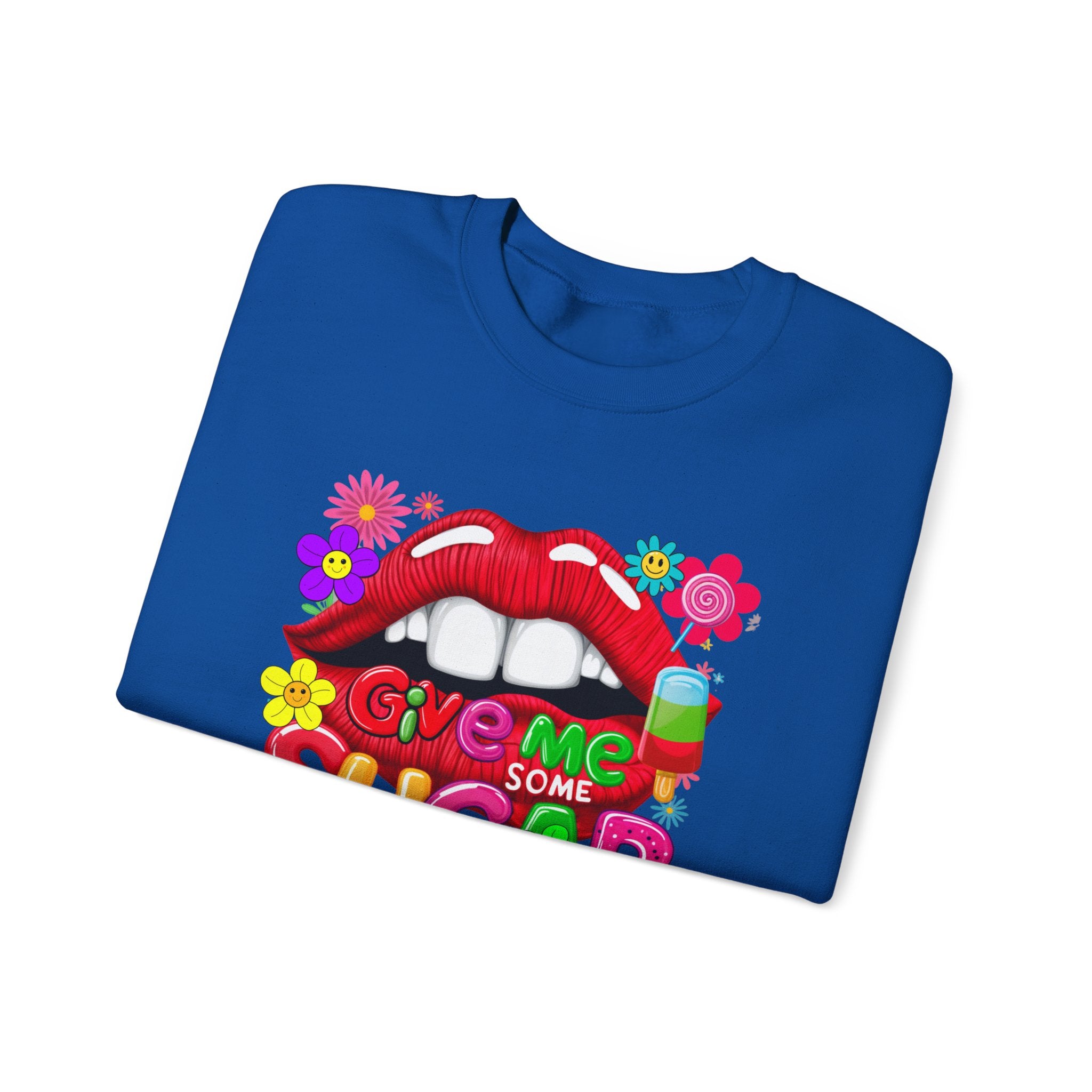 Fun Big Red Lips Give Me Some Sugar Crewneck Sweatshirt - Angel Body
