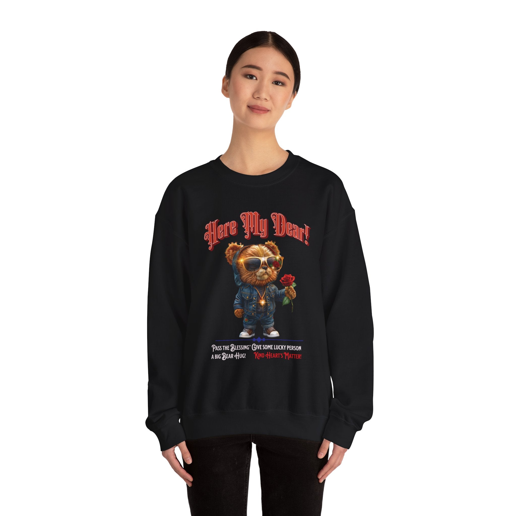 Here My Dear! Unisex Heavy Blend™ Crewneck Sweatshirt - Cozy & Trendy Gift for Animal Lovers - Angel Body