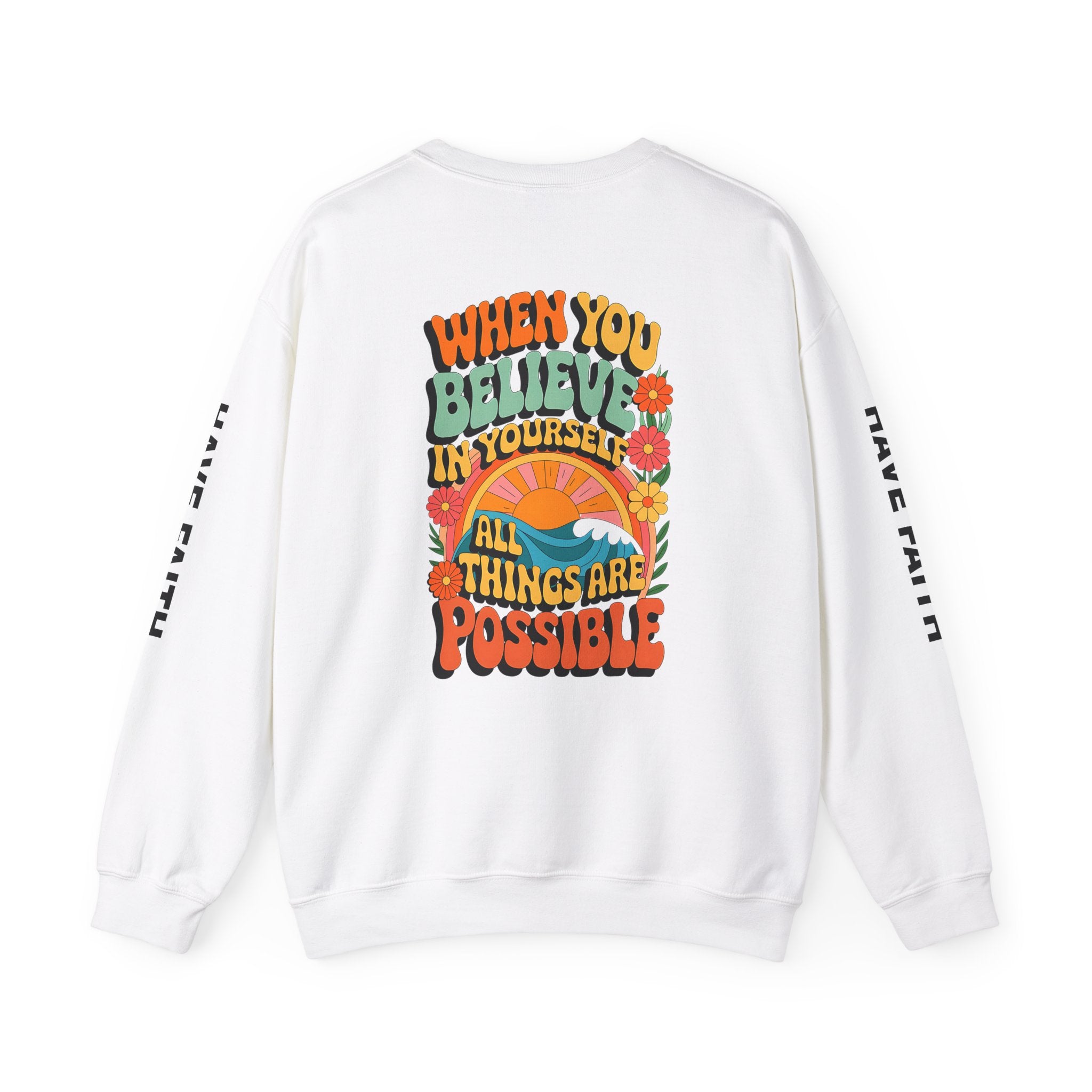 Inspirational Crewneck Sweatshirt - "Believe in Yourself" - Unisex Heavy Blend™ - Angel Body