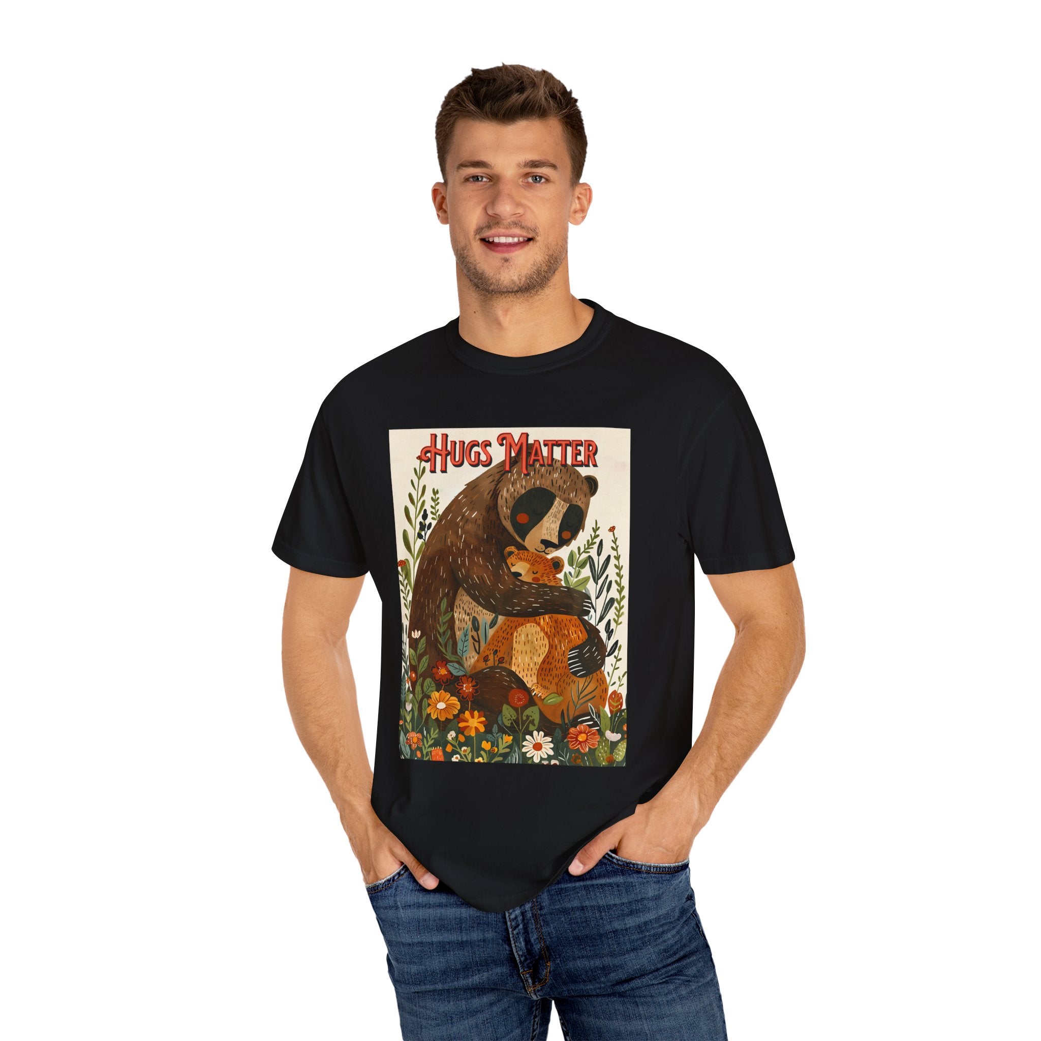 Hugs Matter Unisex Garment-Dyed T-Shirt - Cozy Wildlife Art - Angel Body