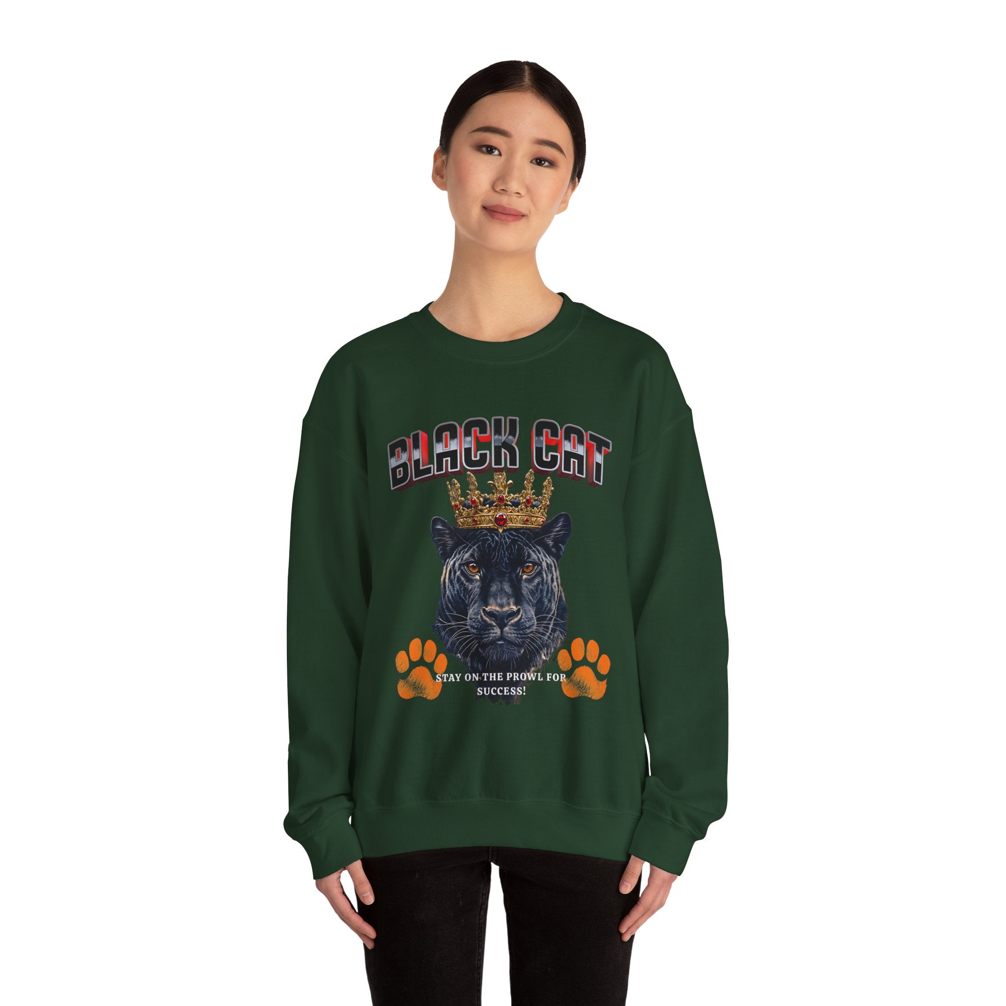 Black Cat Crowned Sweatshirt - Unisex Heavy Blend™, Stay on the Prowl for Success! - Angel Body