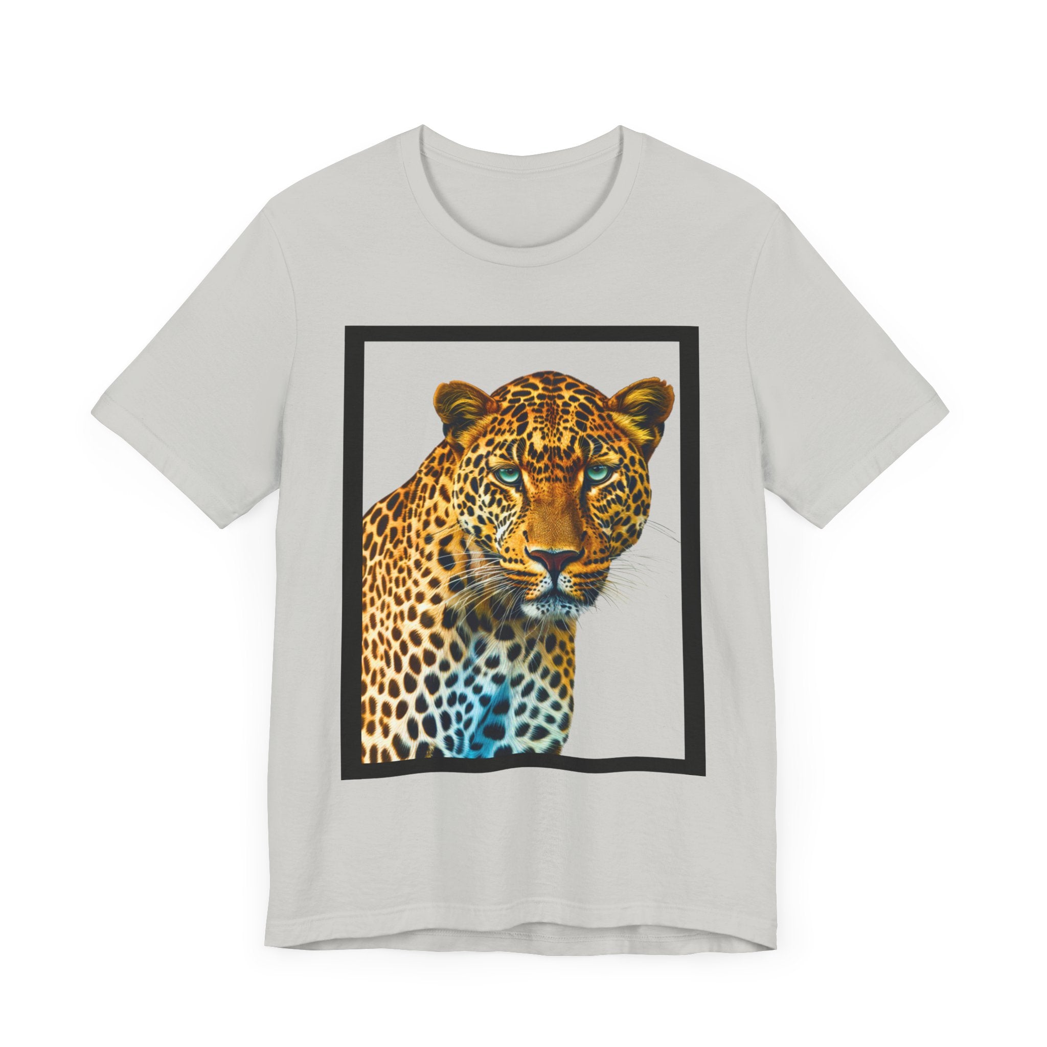 Unisex Jersey Short Sleeve Fun Tee: Realistic 3D Leopard with black frame - Angel Body