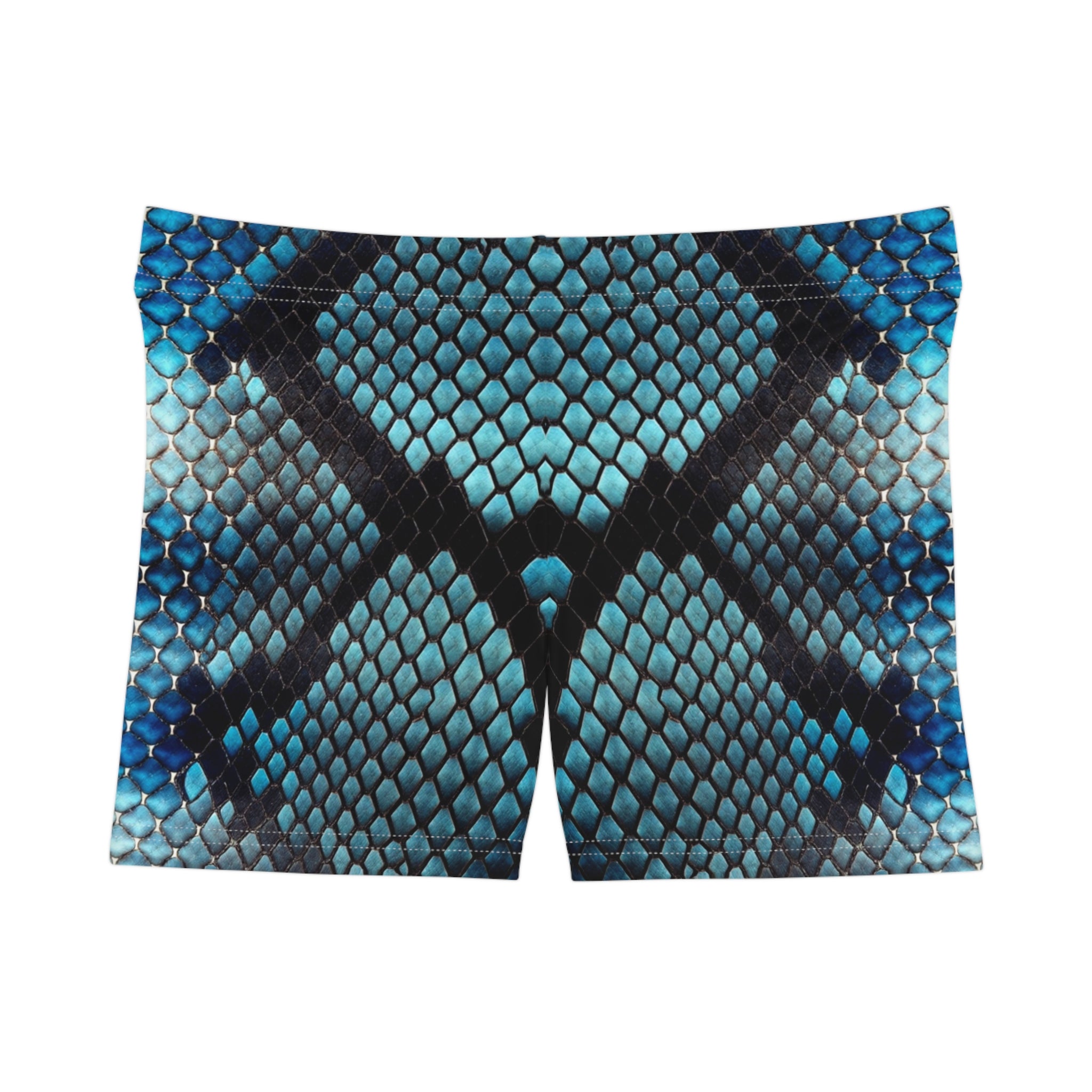 Vibrant Blue Python Print Women's Shorts - Perfect for Summer Parties & Beach Days - Angel Body