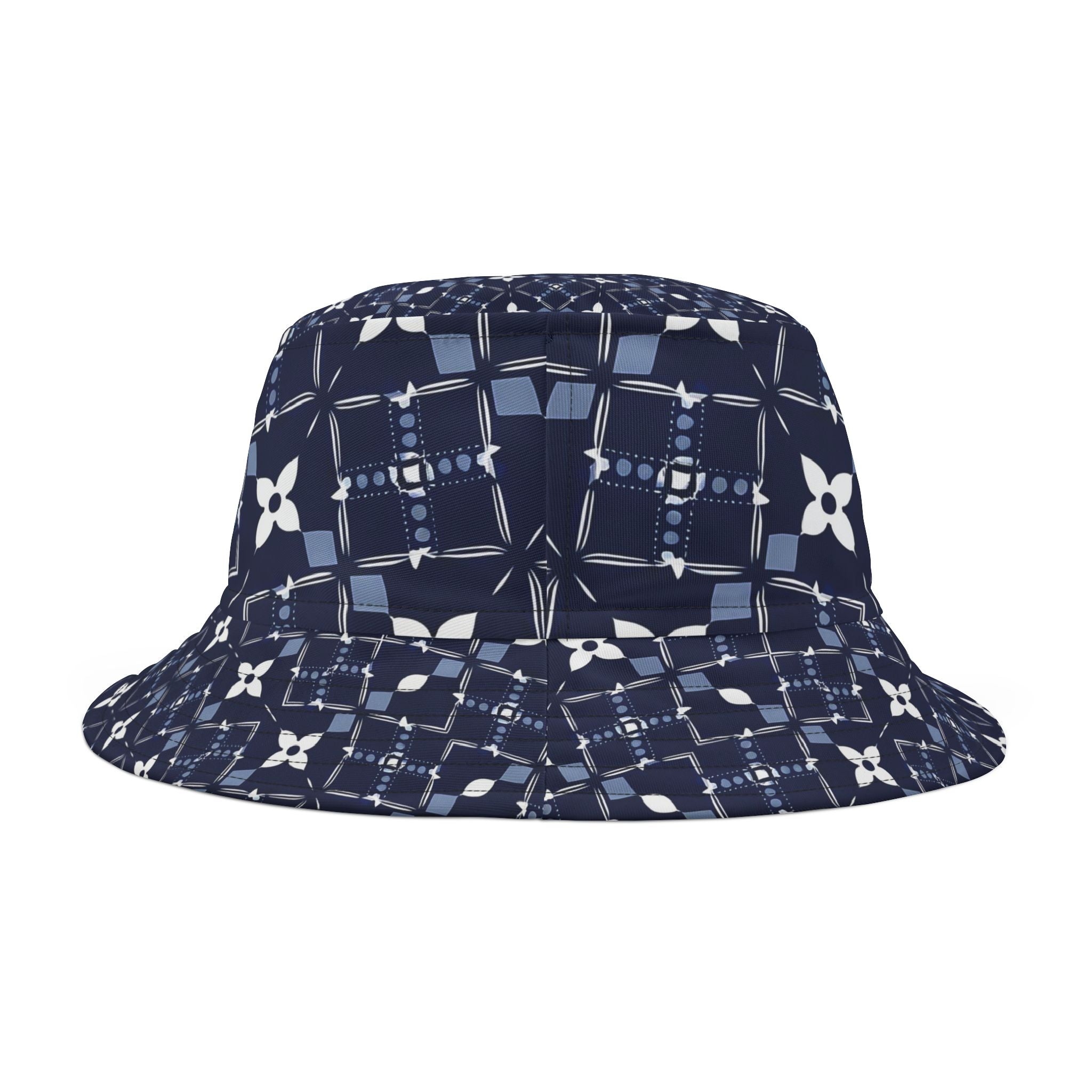 Navy Floral Patterned Bucket Hat, Stylish Summer Accessory, Festival Wear, Gift for Friends, Beach Outing - Angel Body
