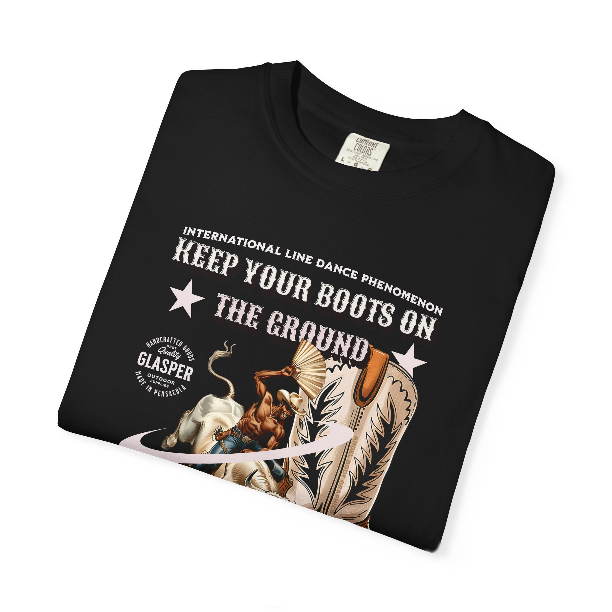 Line Dance Boots Unisex T-Shirt - ‘Keep Your Boots On’ Design - Angel Body