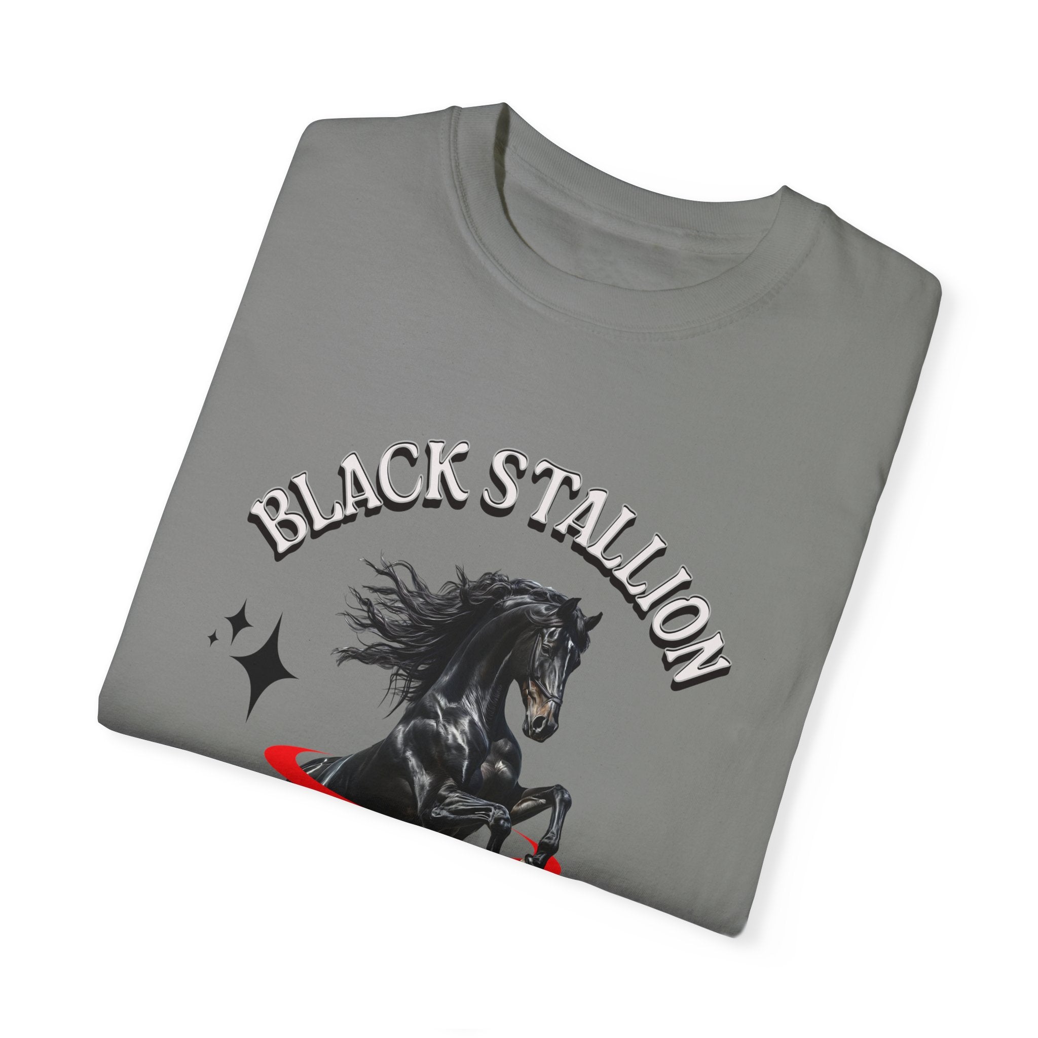 Black Stallion Unisex Garment-Dyed T-Shirt - Perfect for Horse Lovers & Equestrian Enthusiasts - Angel Body
