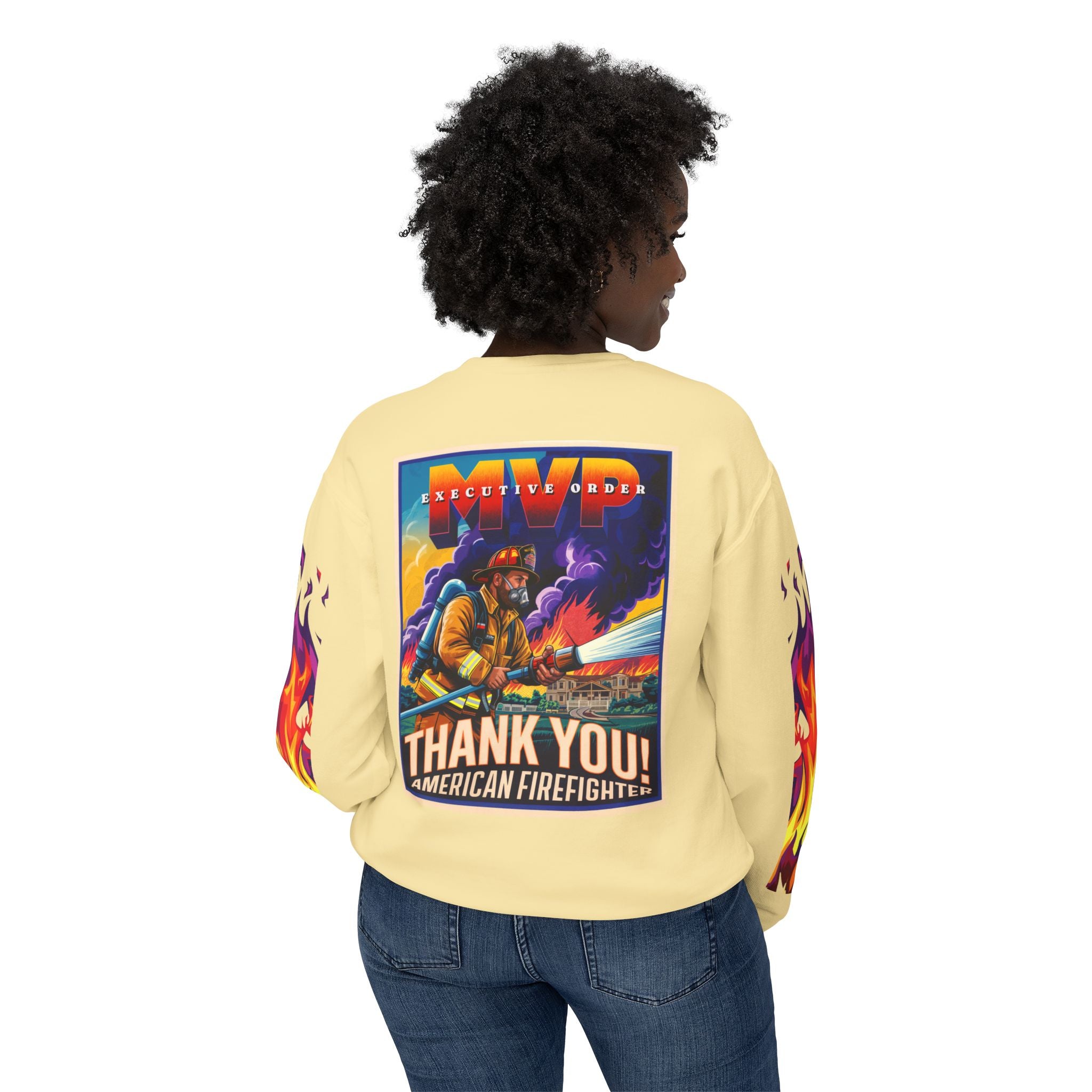 Unisex Crewneck Sweatshirt - Thank You American Firefighter - Angel Body