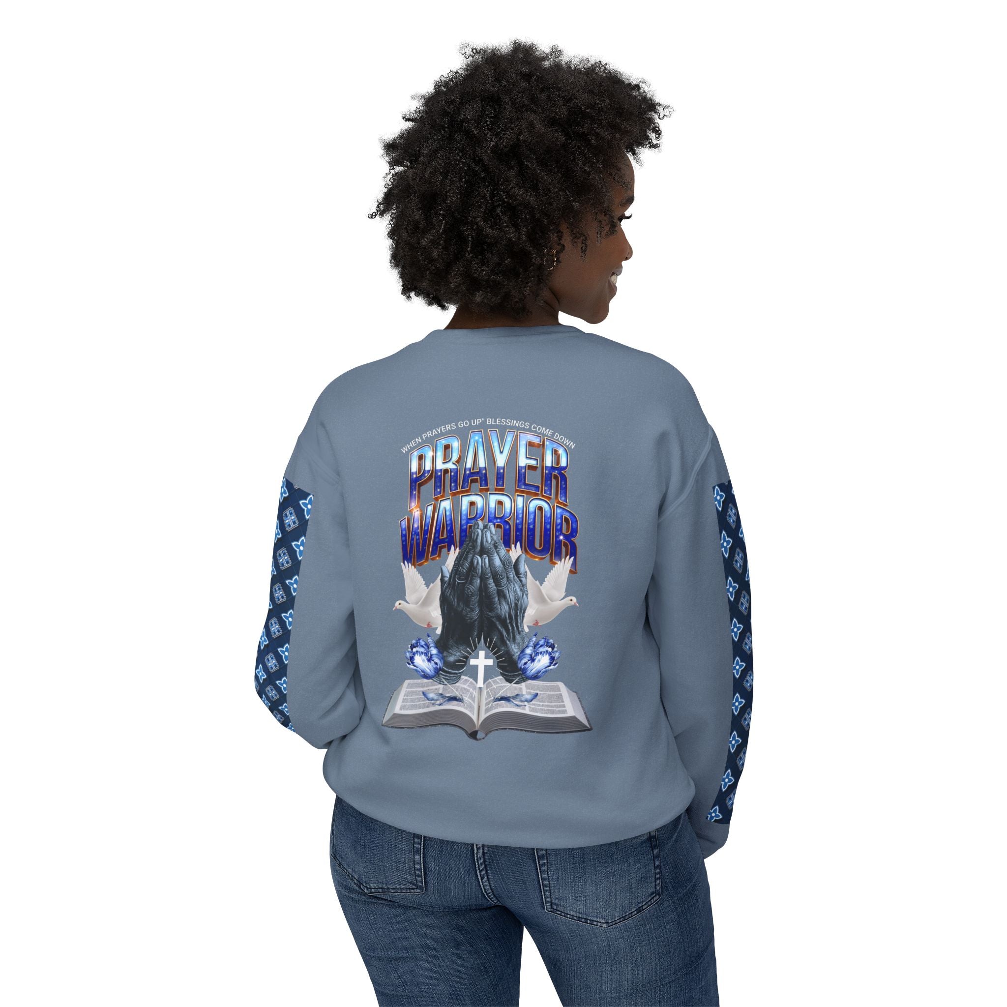 Unisex Lightweight Prayer Warrior Sweatshirt - Inspirational Crewneck for Spiritual Growth - Angel Body
