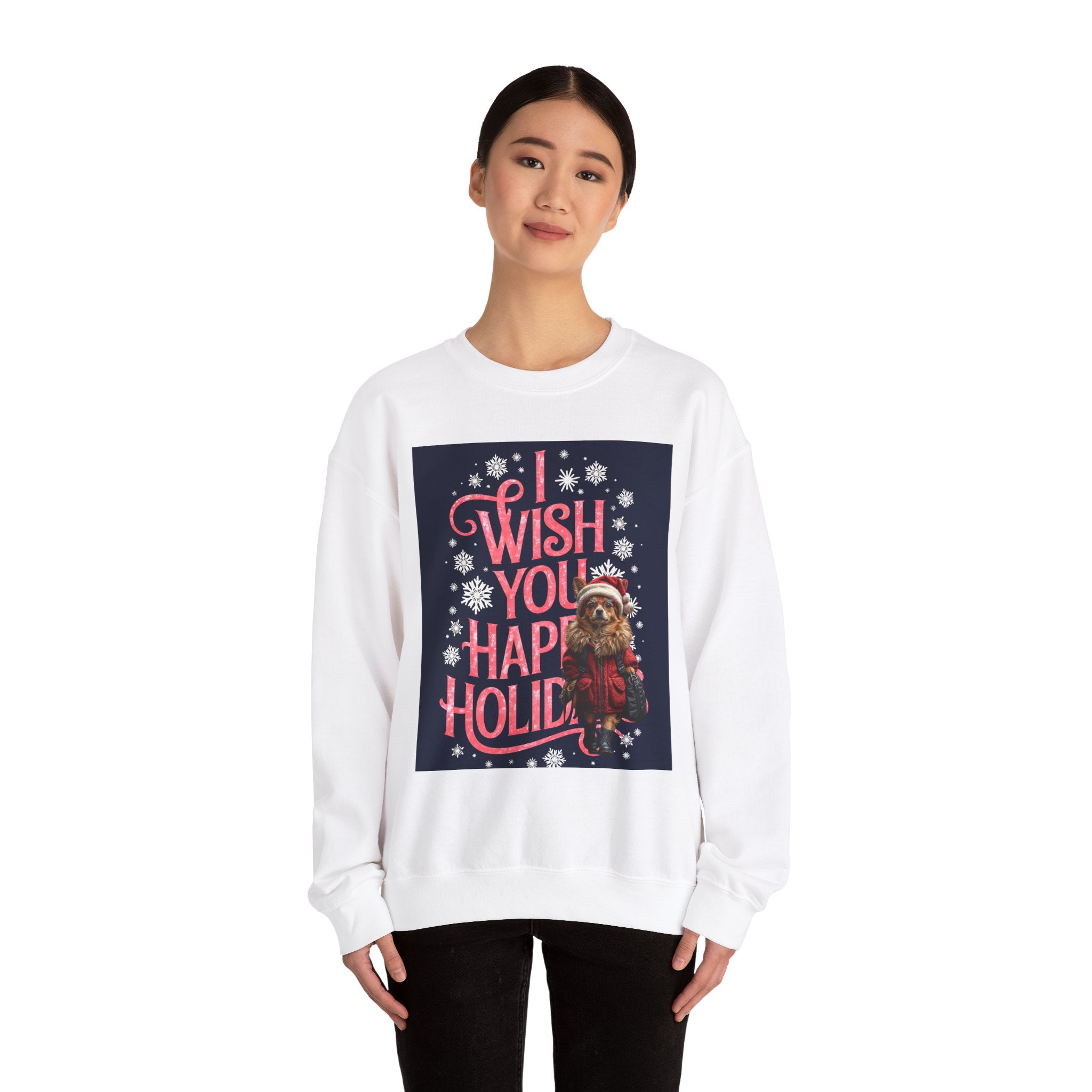 Funny Holiday Sweater - 'I Wish You Happy Holidays' Crewneck Sweatshirt - Angel Body