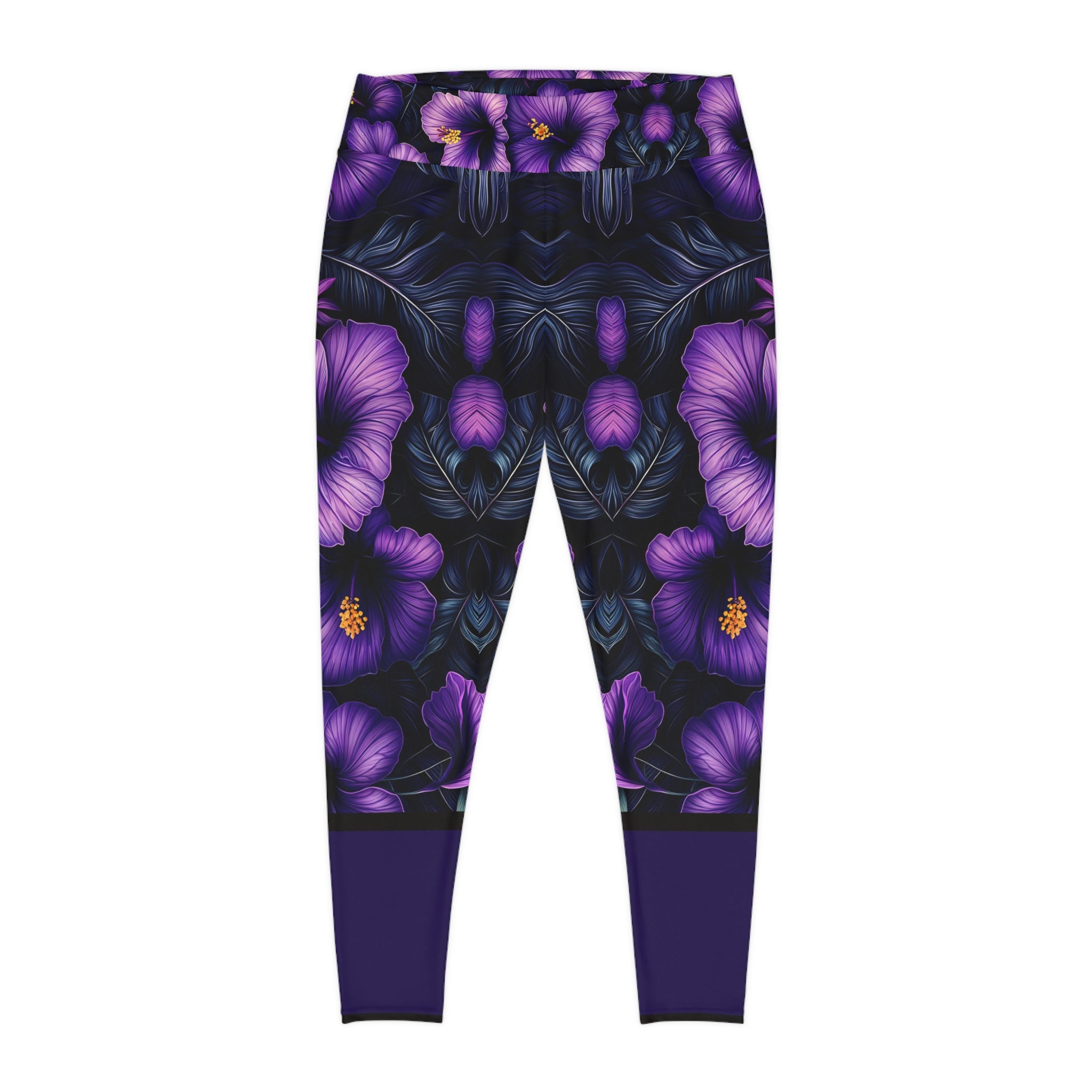 Vibrant Purple Floral Plus Size Leggings for Comfortable Style - Angel Body