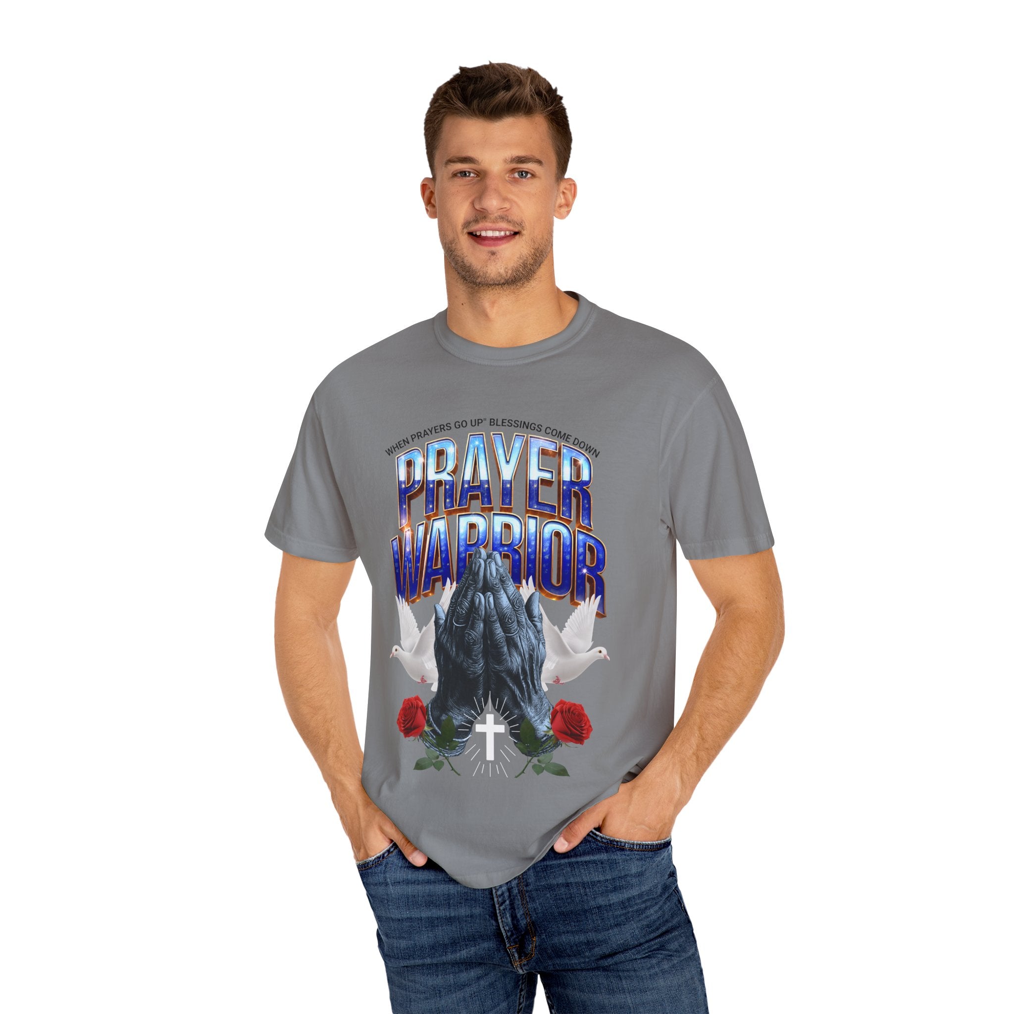 Prayer Warrior Unisex Garment-Dyed T-Shirt - Spiritual Faith Apparel for Believers - Angel Body