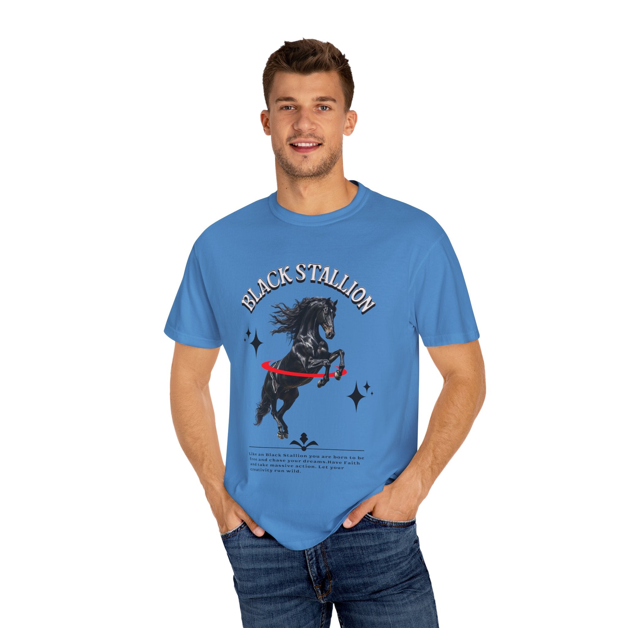 Black Stallion Unisex Garment-Dyed T-Shirt - Perfect for Horse Lovers & Equestrian Enthusiasts - Angel Body