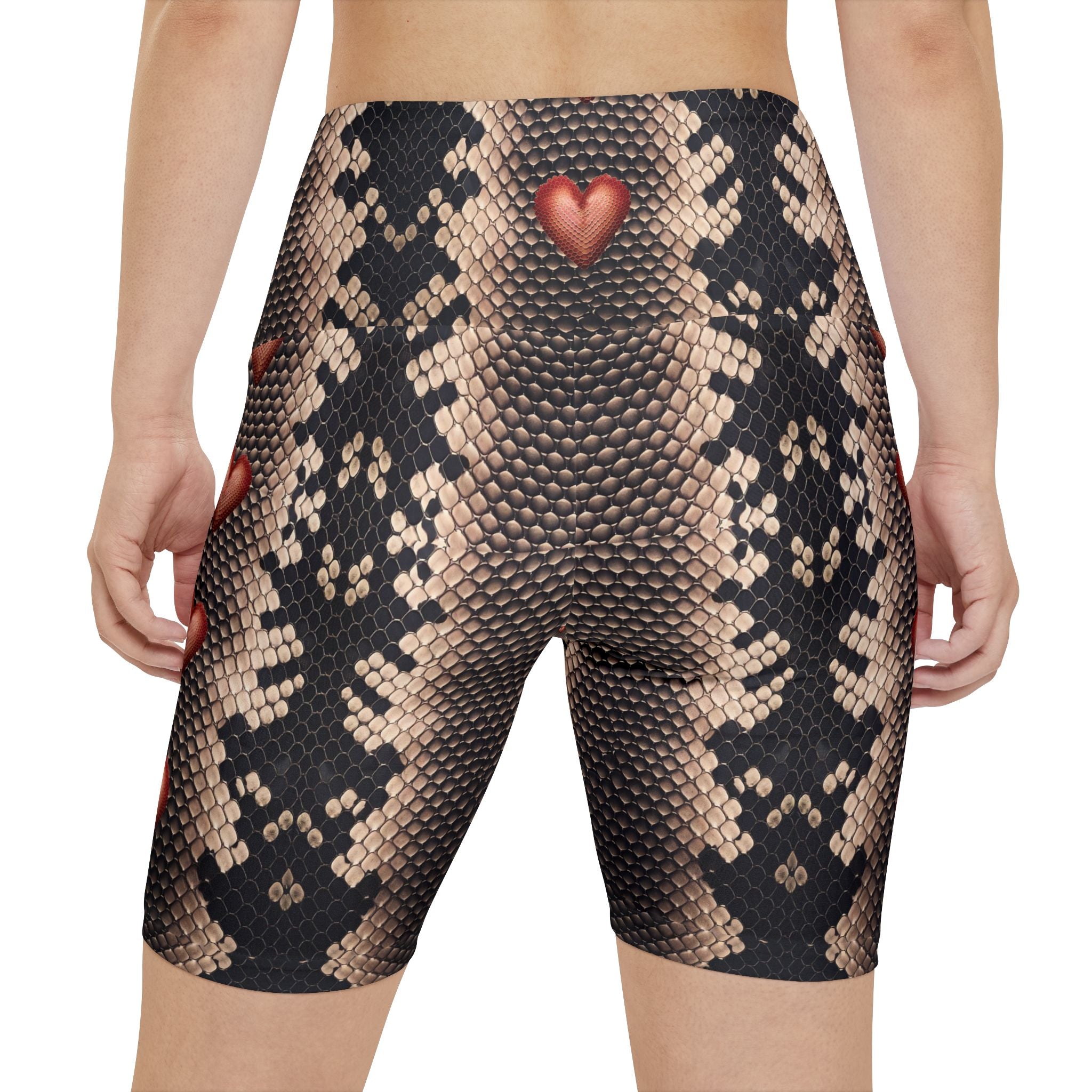 Heart Snake Print Women's Workout Shorts | Stylish Activewear for Fitness Lovers - Angel Body