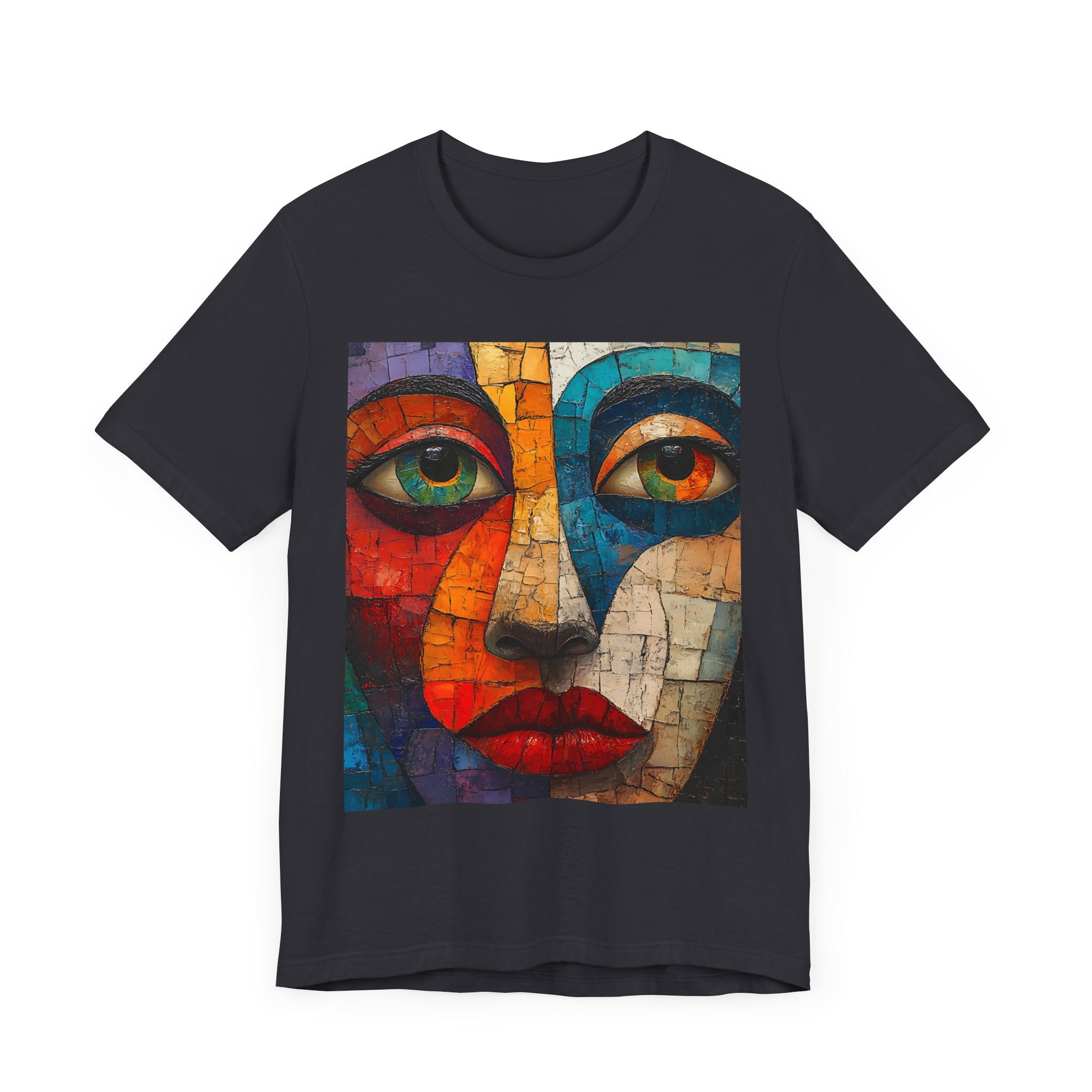Artistic Unisex Jersey Tee - Fun wearable Art Colorful Face Design - Angel Body
