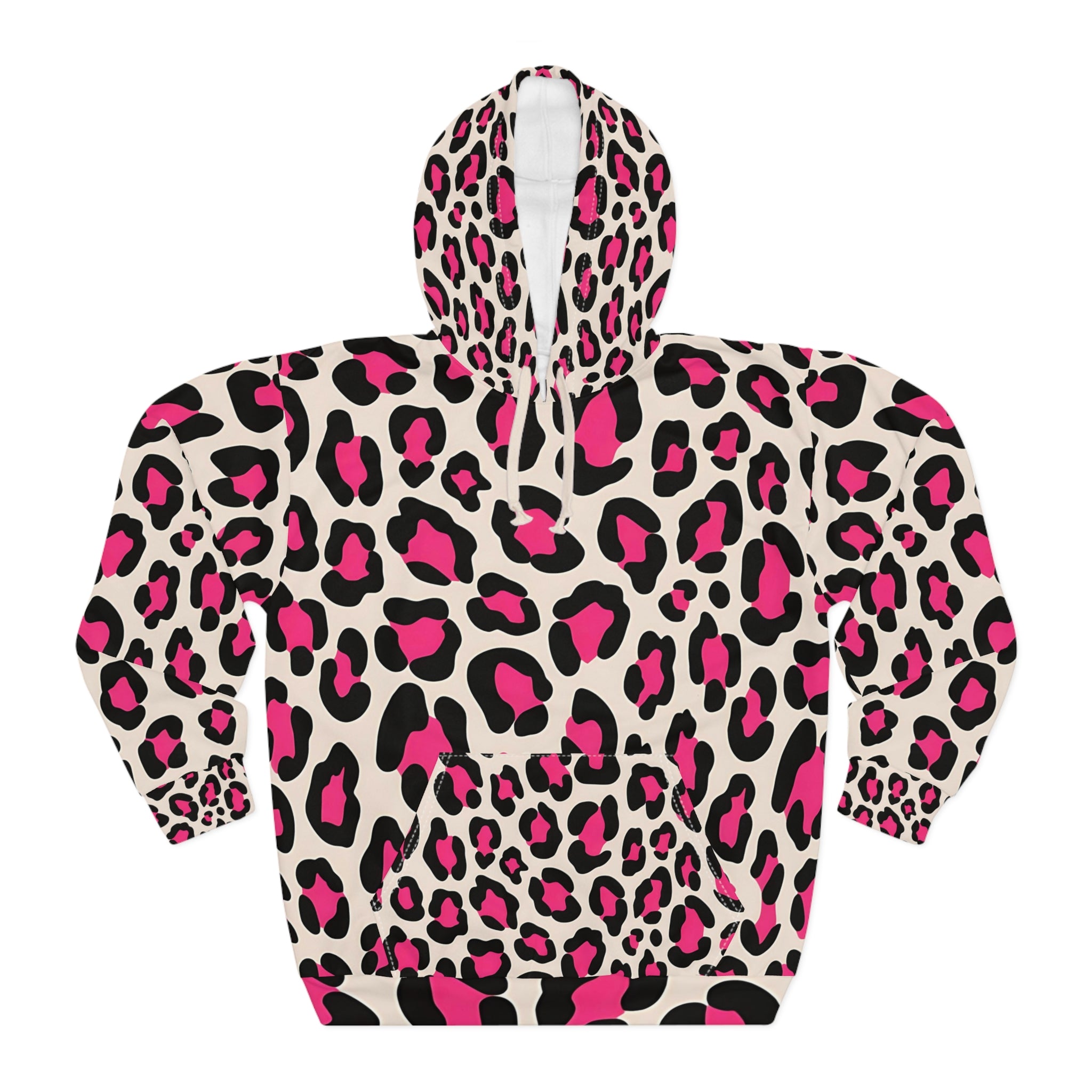 Very Popular Fun Bold Pink Leopard Print Unisex Pullover Hoodie This one is eye candy. - Angel Body