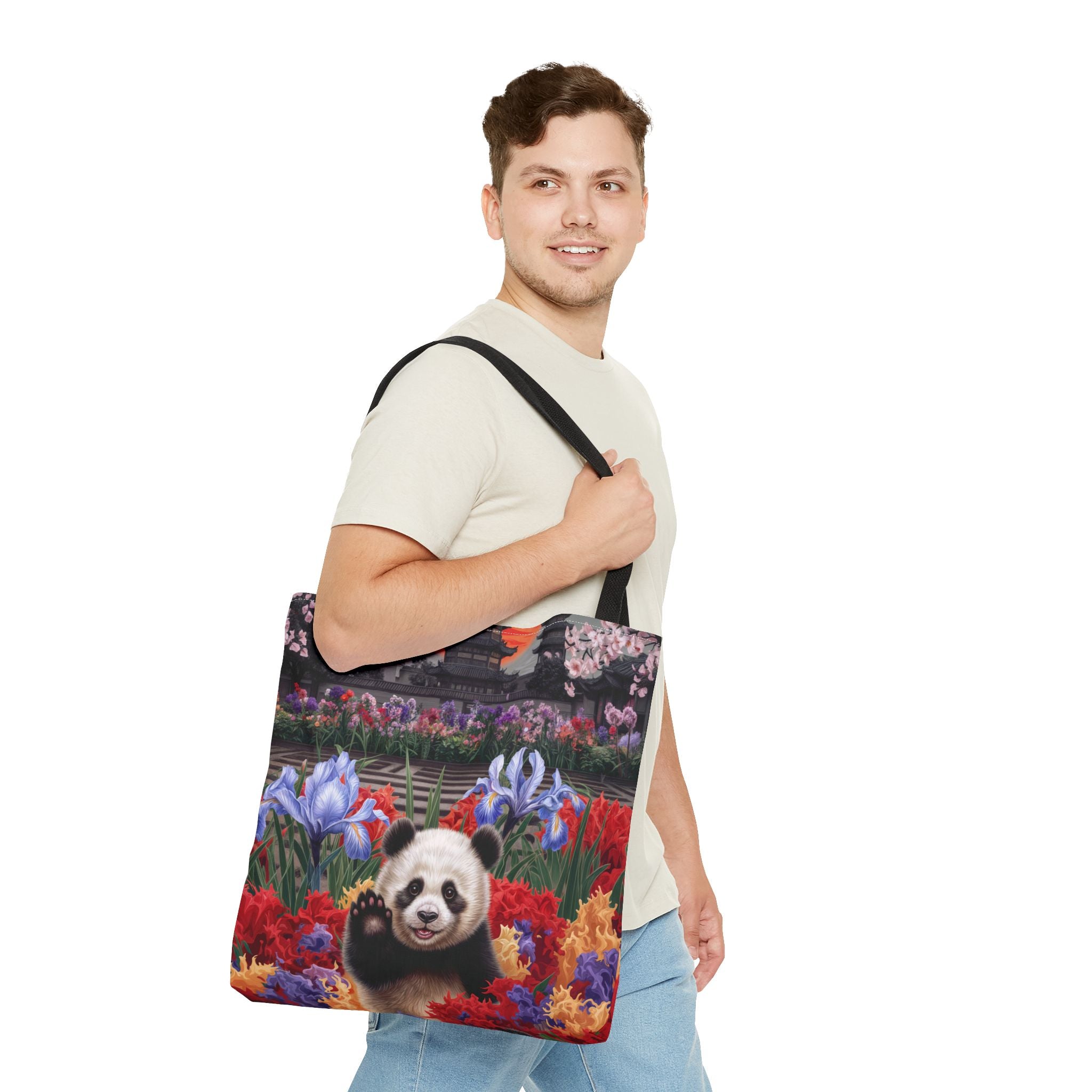 Whimsical Panda Floral Tote Bag - Cute and Colorful Design for Nature Lovers - Angel Body