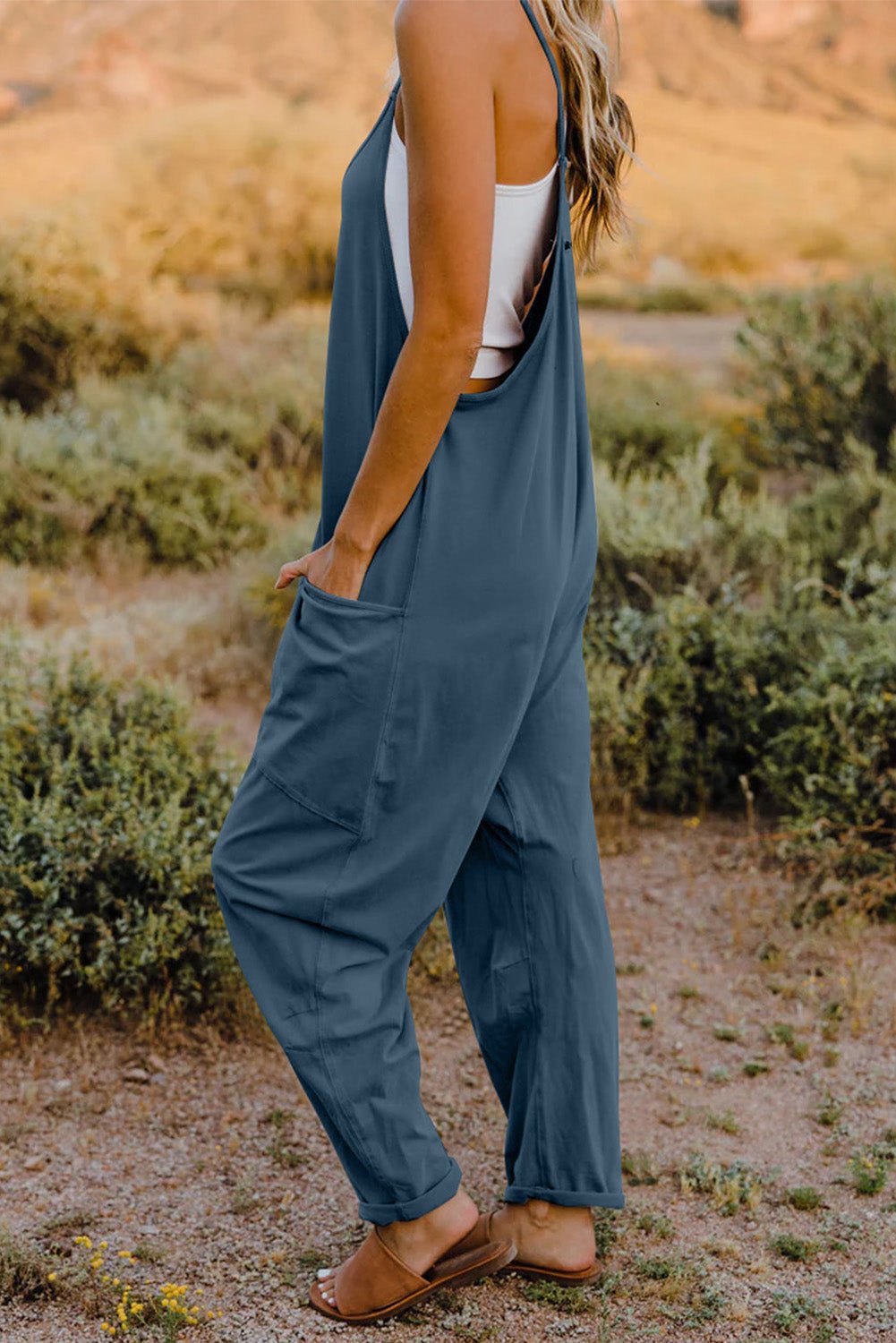 Double Take Full Size V - Neck Sleeveless Jumpsuit with Pockets - Angel Body