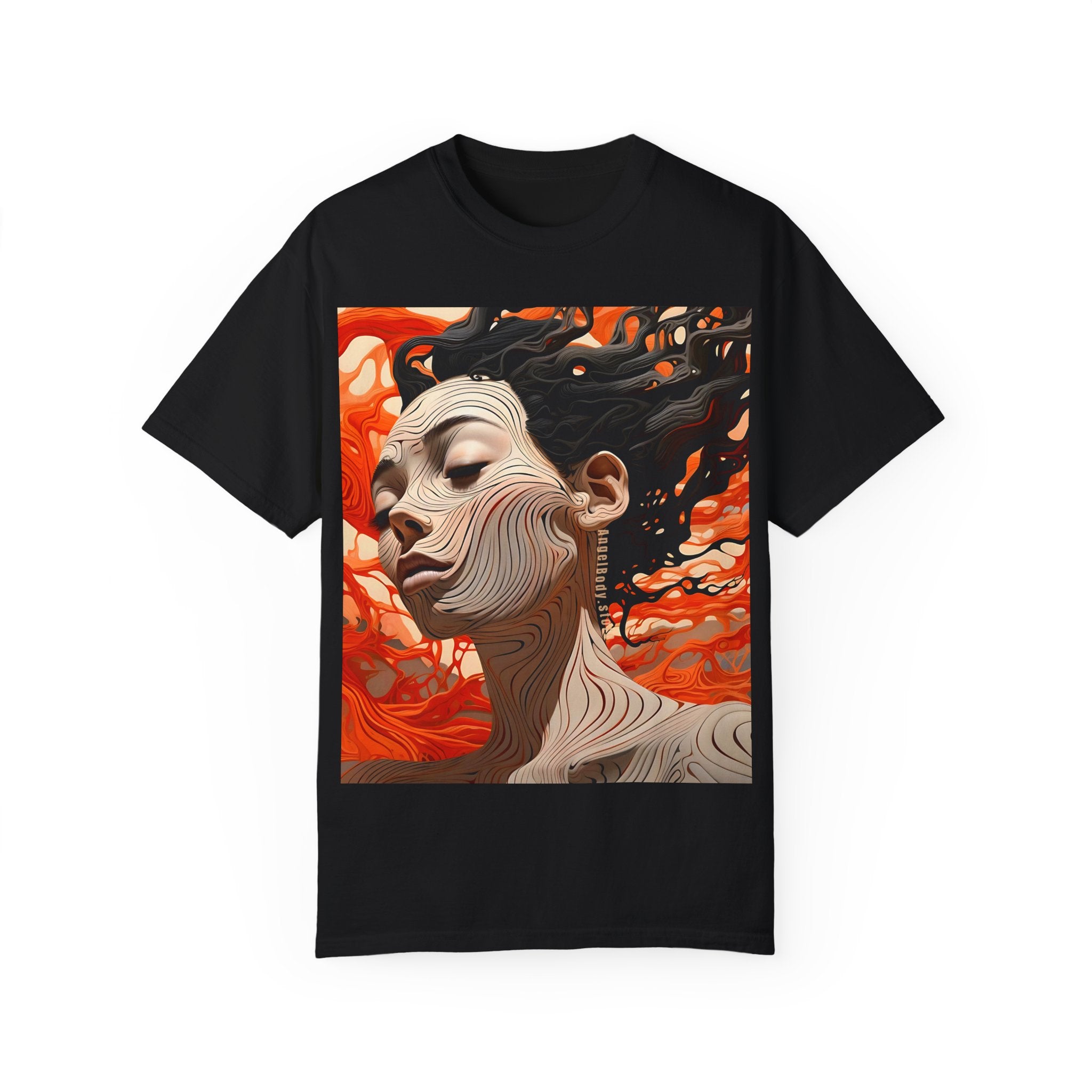 Artistic Unisex Garment-Dyed T-Shirt with Abstract female face Profile Design - Angel Body