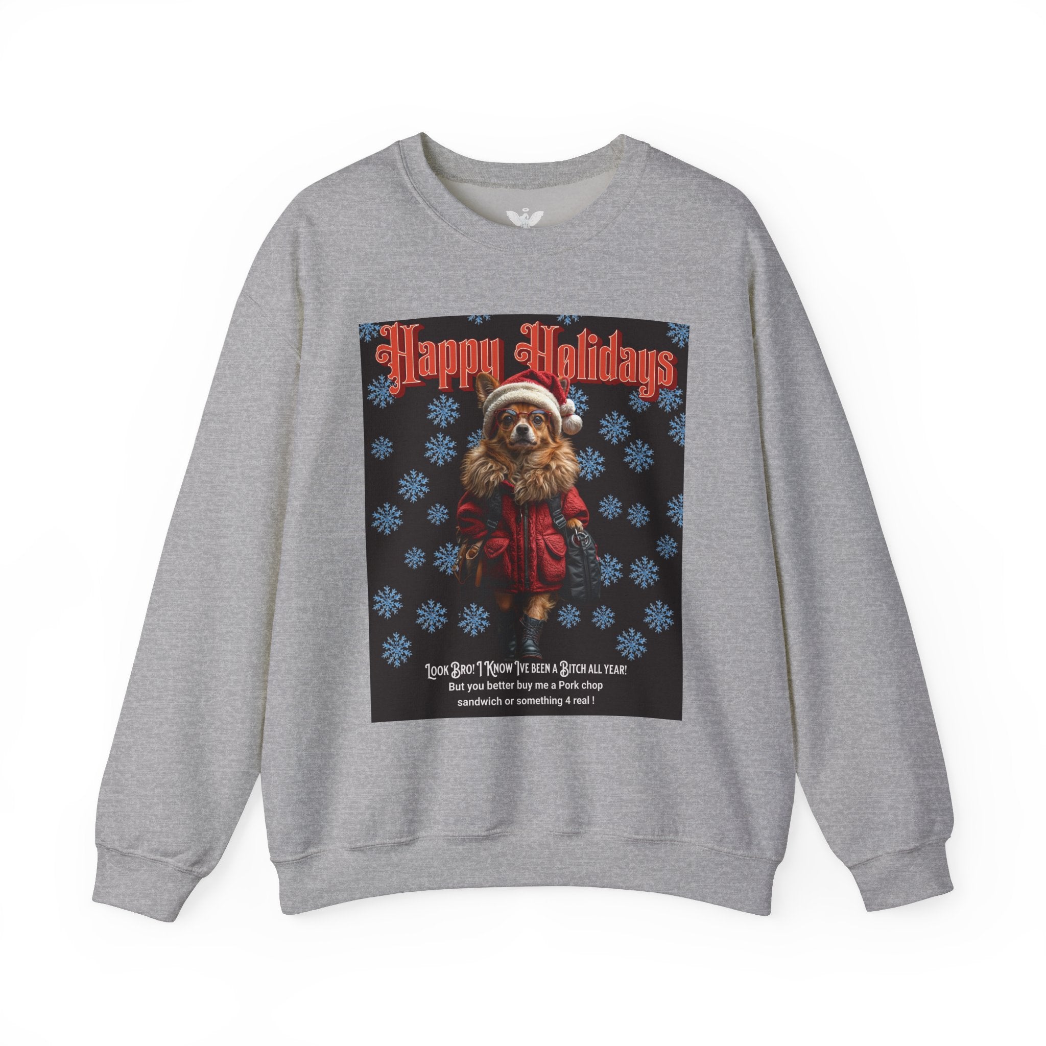 Funny Happy Holidays Dog Unisex Sweatshirt - Angel Body