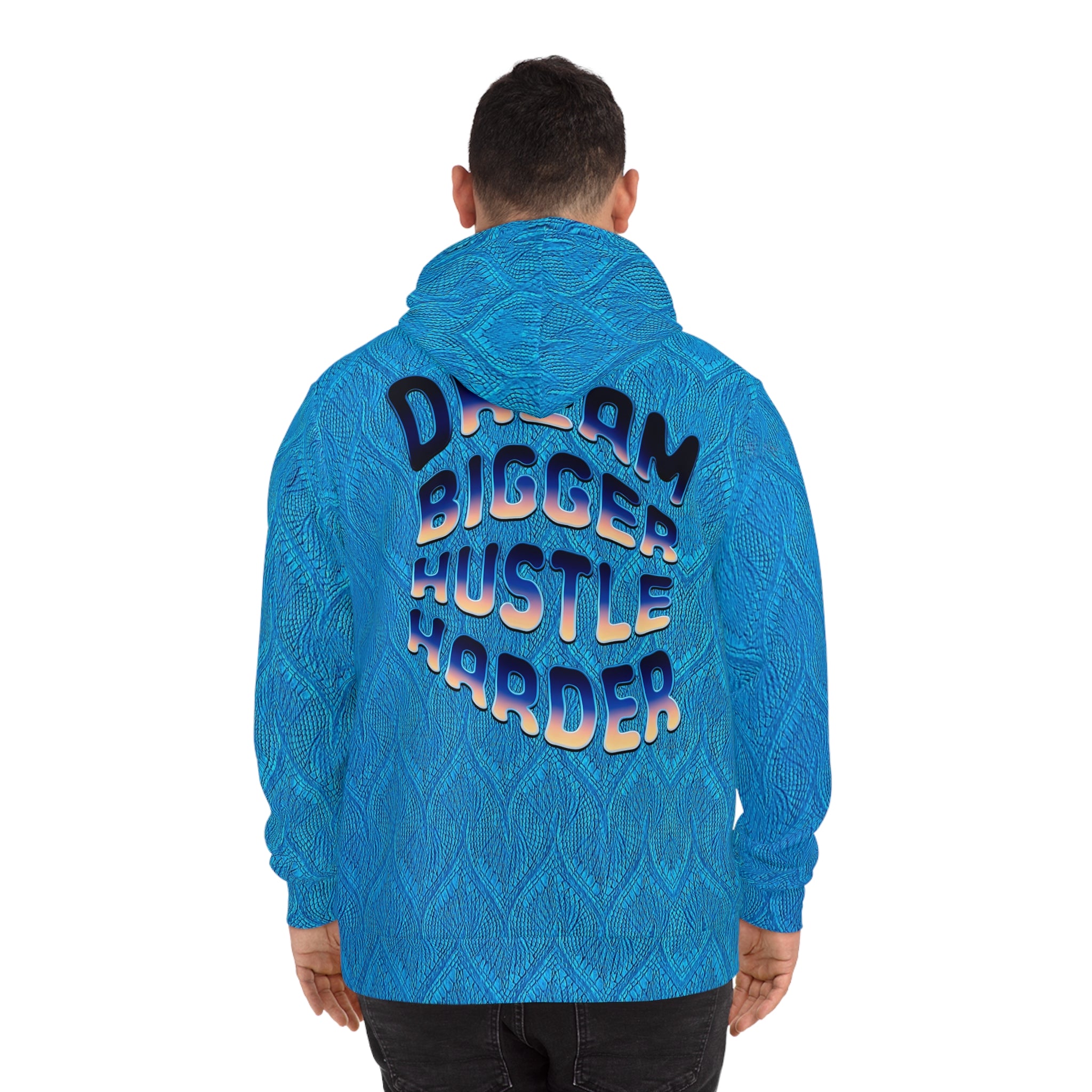 Trendy Dream Bigger Unisex Hoodie - Vibrant Blue with Inspirational Quote - Angel Body