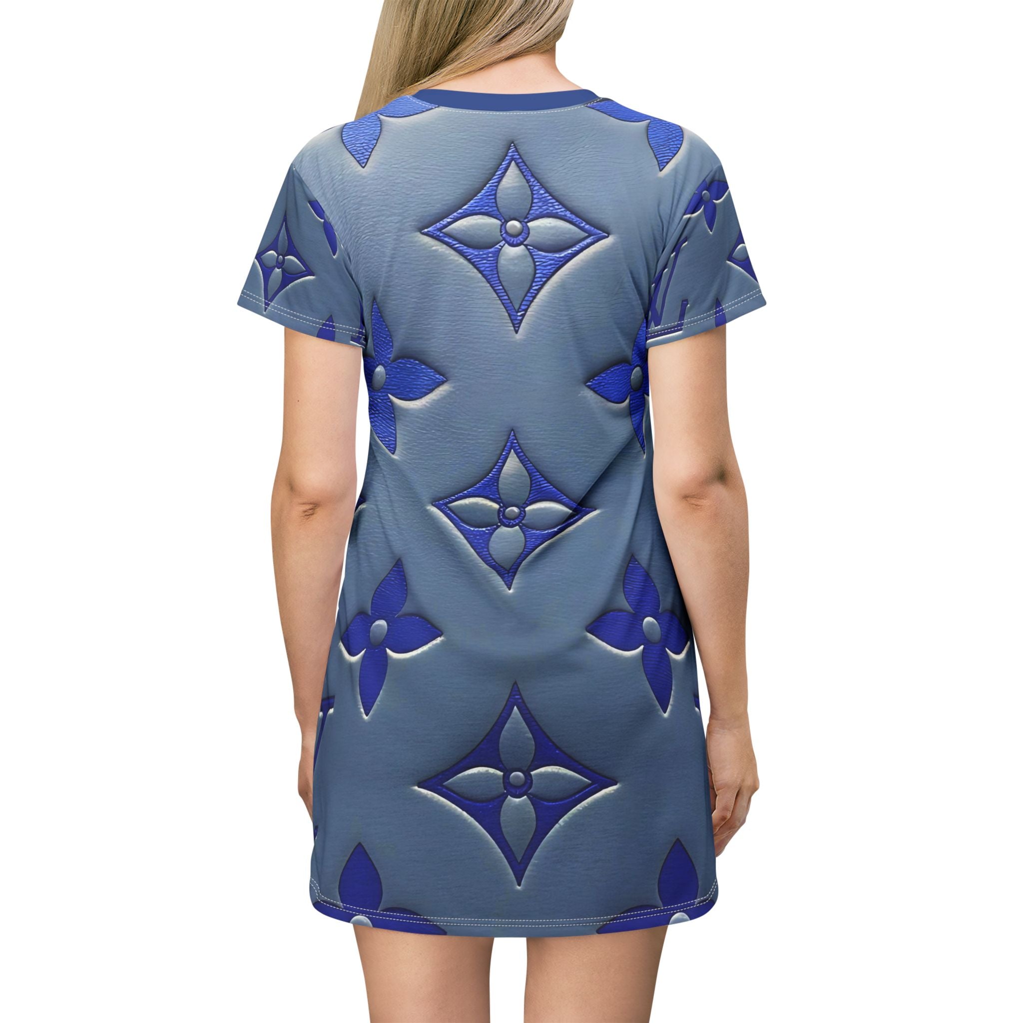Chic Blue Designer T-Shirt Dress for Casual Elegance - Angel Body