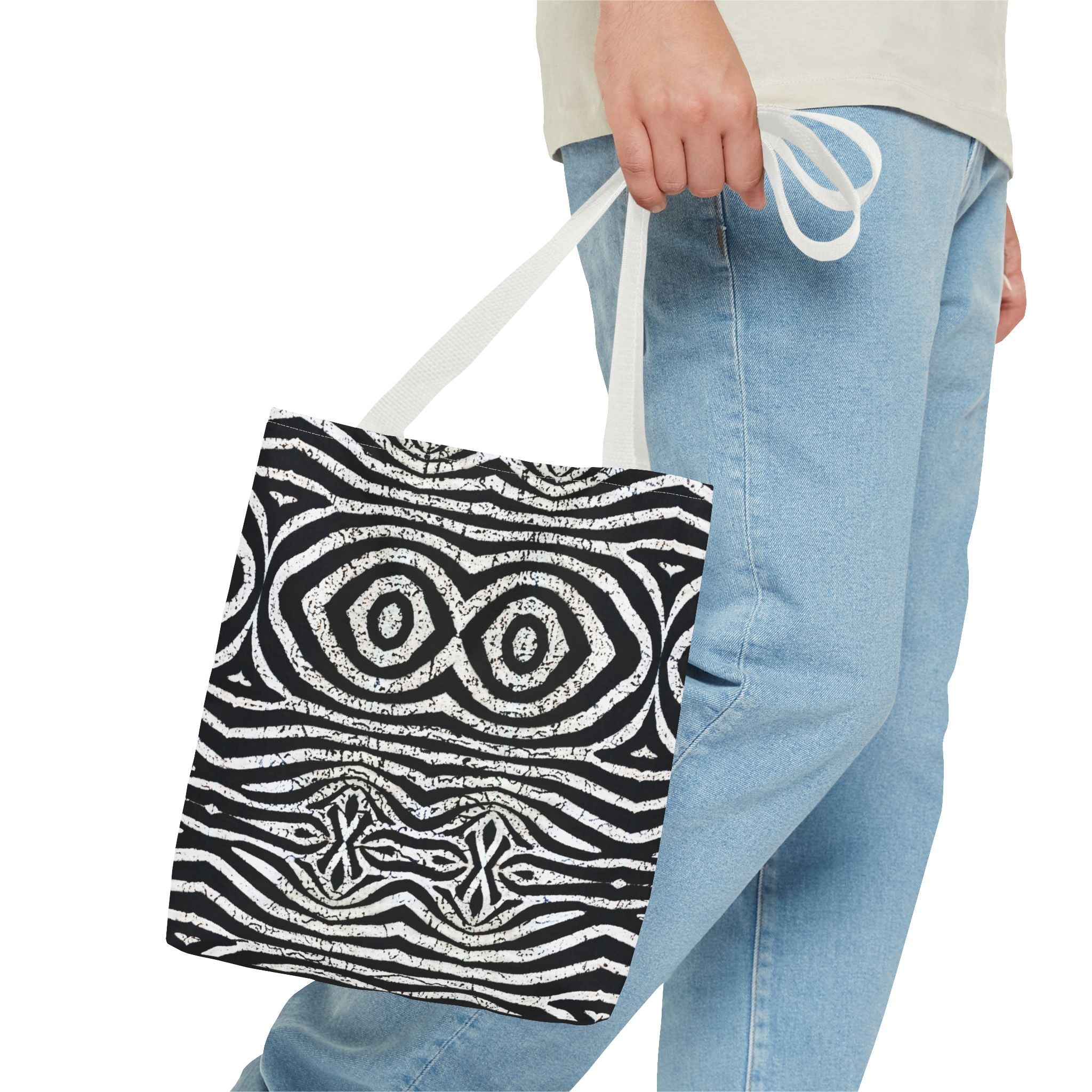 Trendy Black and White Tote Bag with Abstract Pattern | Stylish and Versatile Carryall - Angel Body