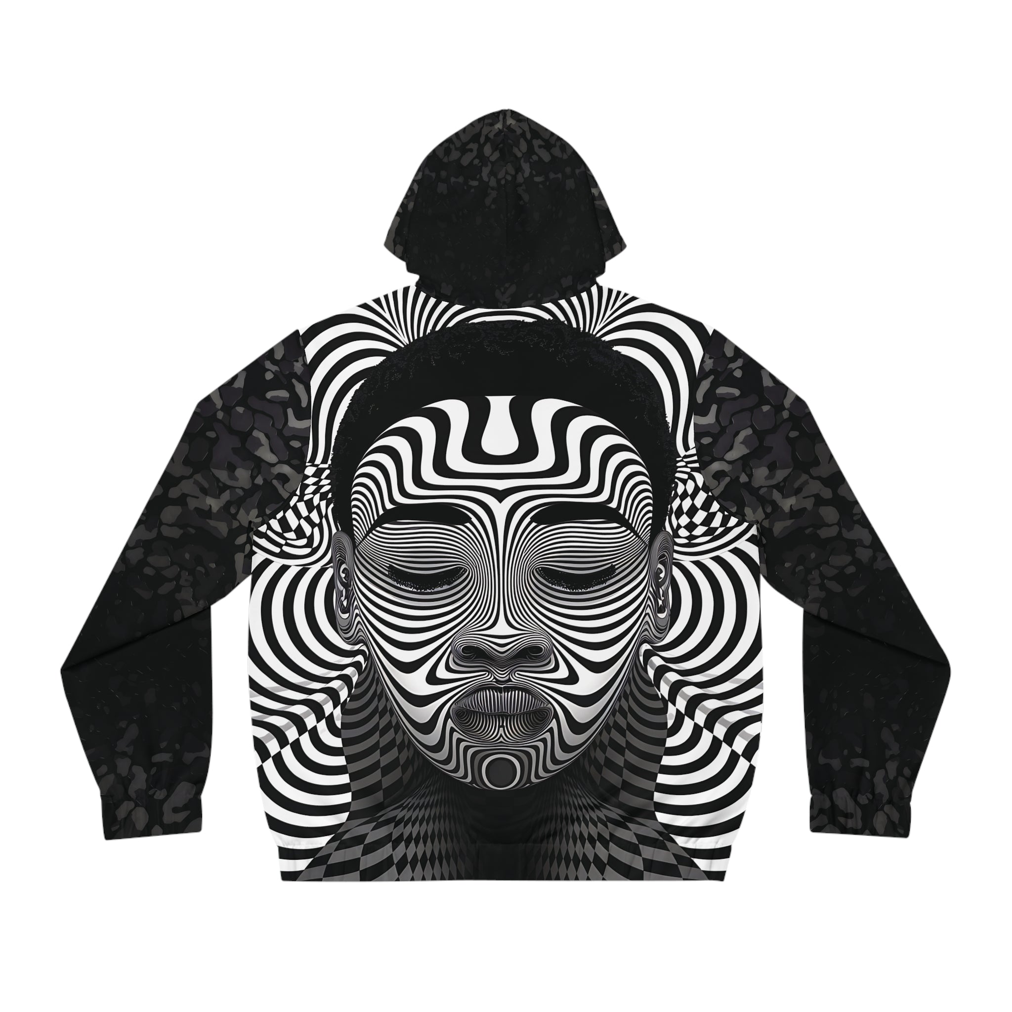 Men's Hypnotic Face Art Full-Zip Hoodie for Creative Souls - Angel Body