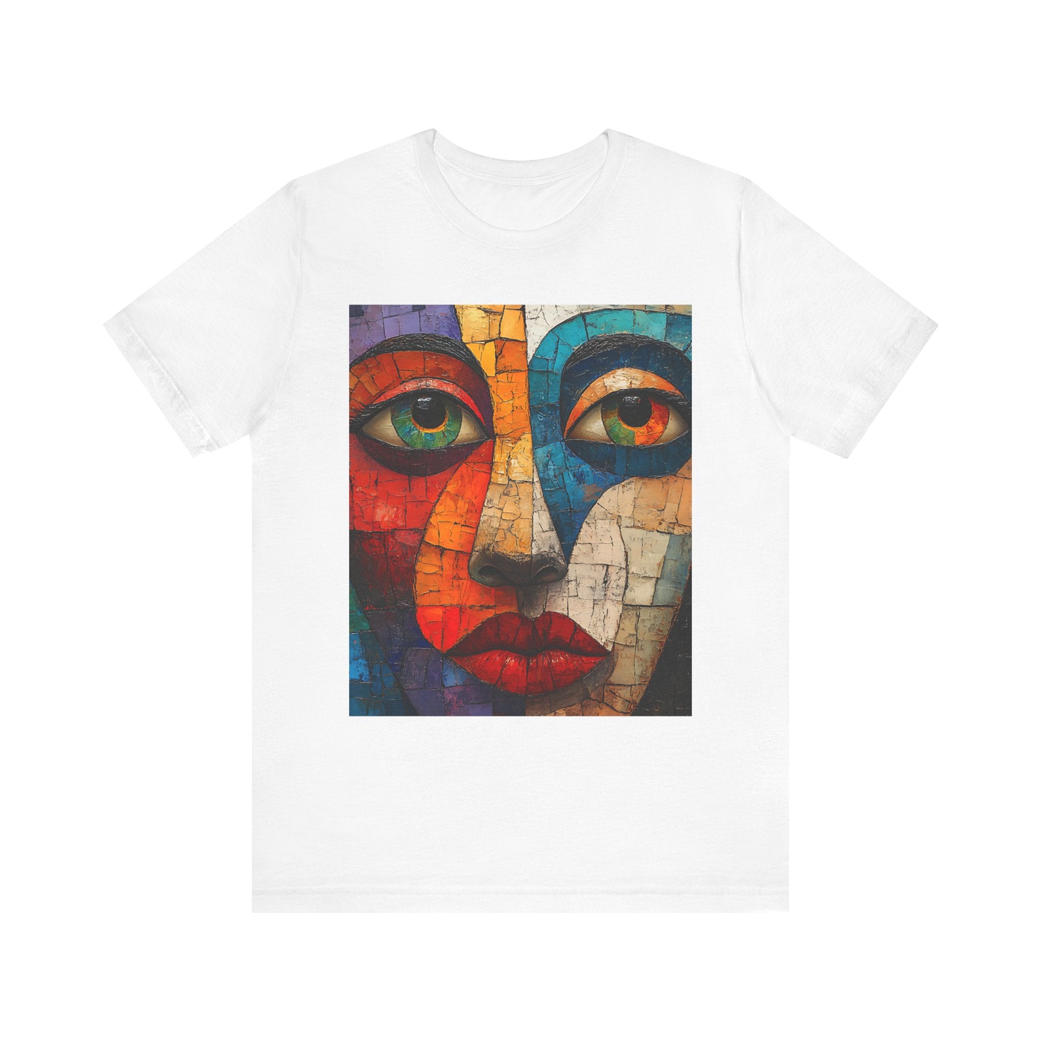 Artistic Unisex Jersey Tee - Fun wearable Art Colorful Face Design - Angel Body